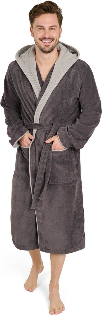Blumtal Badjas Katoen - Katoenen Badjas - Zachte Badjas met Capuchon - 100% Katoen - Antraciet - Maat XL