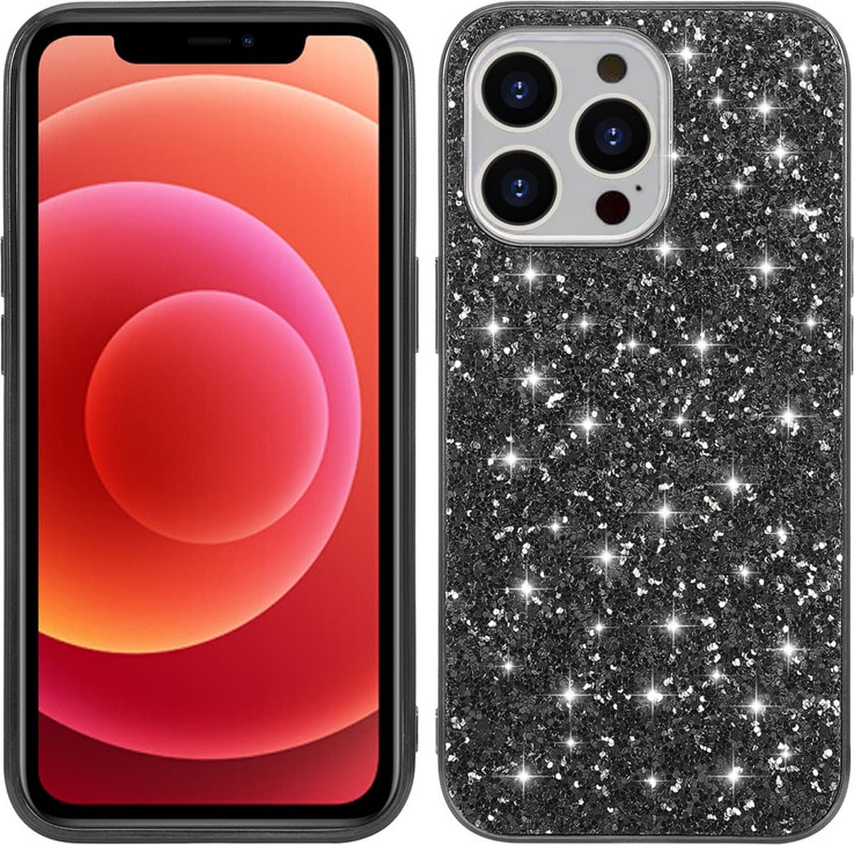 iPhone 14 PRO Hoesje - Glitter Case Cover - Zwart - Provium