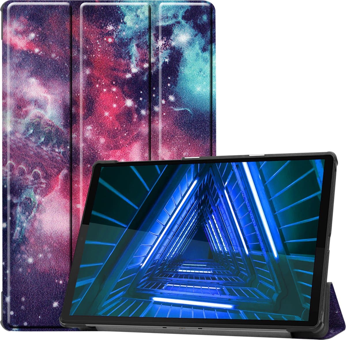 Hoesje Geschikt voor Lenovo Tab M10 FHD Plus (2e / 2nd Generatie) - Dun & Stevig - Trifold Bookcase - Hard Cover - Hardcover Book Case - Tablet Hoes - Galaxy