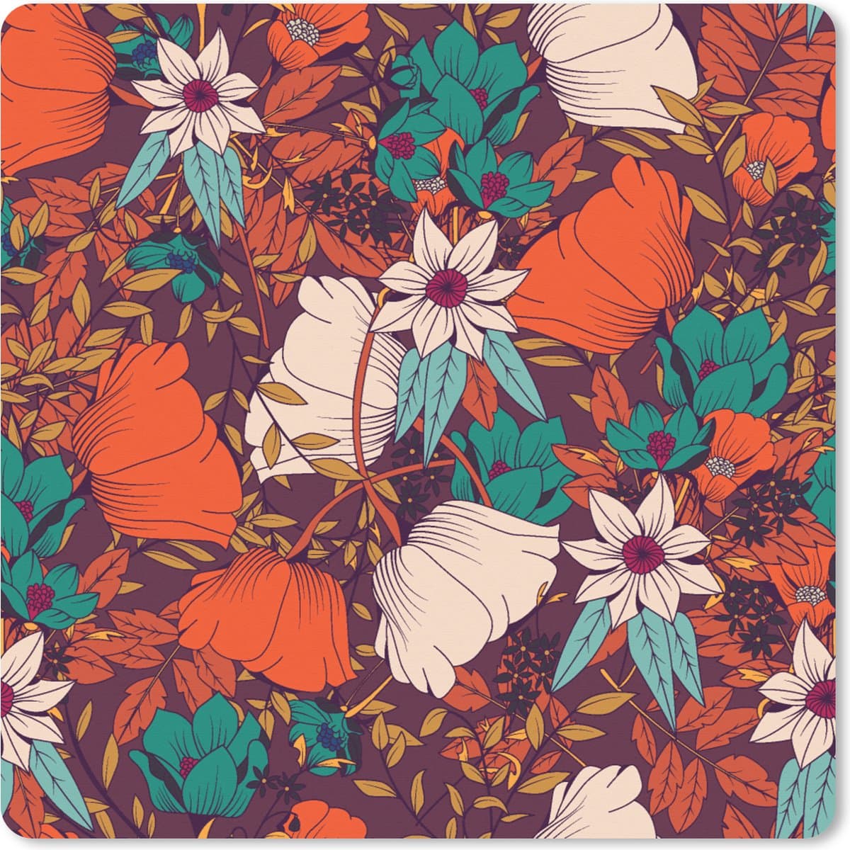 Muismat XXL 40x40 cm - Bureau onderlegger - Bureau mat Bloemen - Herfst - Patroon - Bureaumat - Gaming mousepad xl - Bureaulegger groot - Computer deskmat