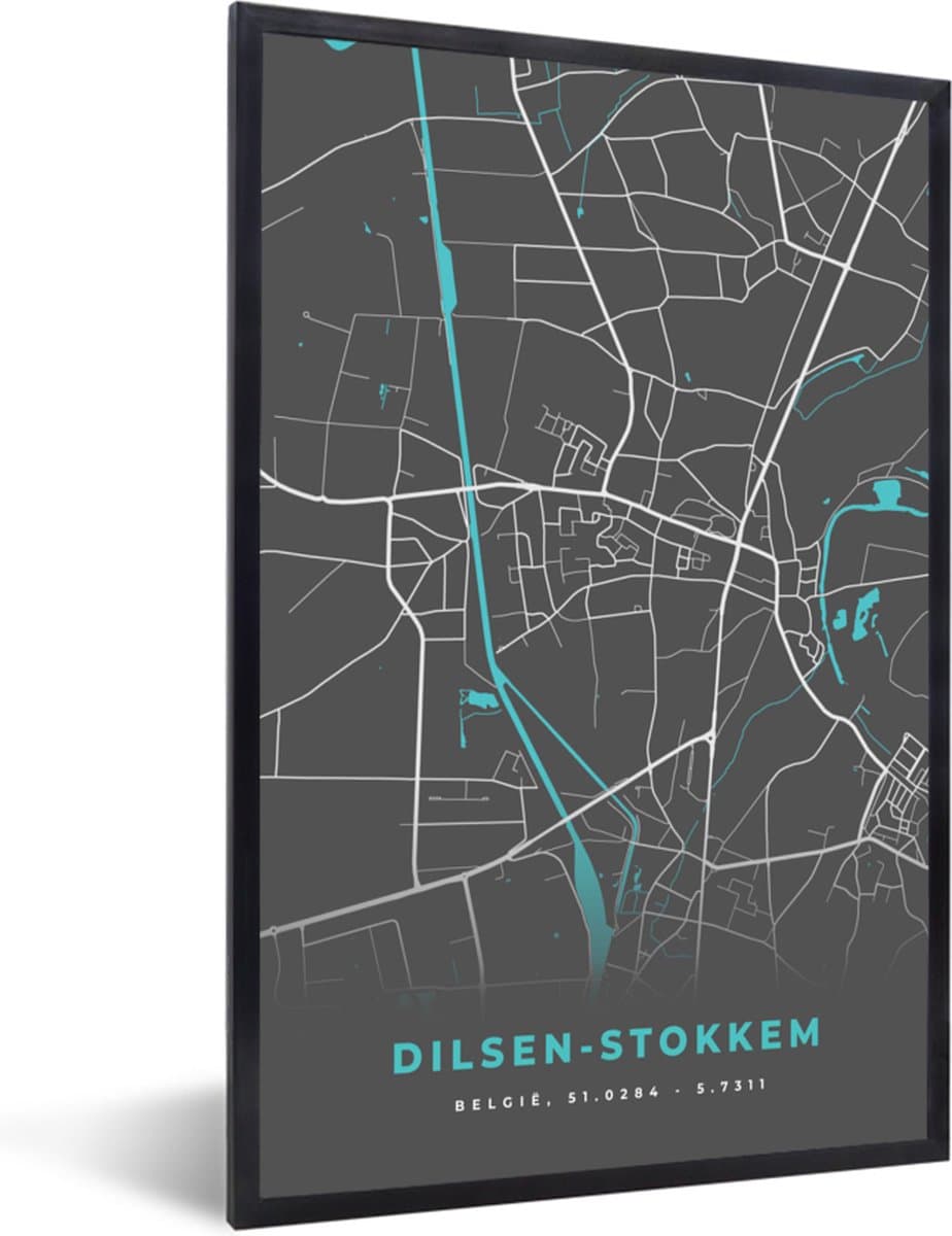 Fotolijst incl. Poster - Stadskaart – Grijs - Kaart – Dilsen Stokkem – België – Plattegrond - 40x60 cm - Posterlijst