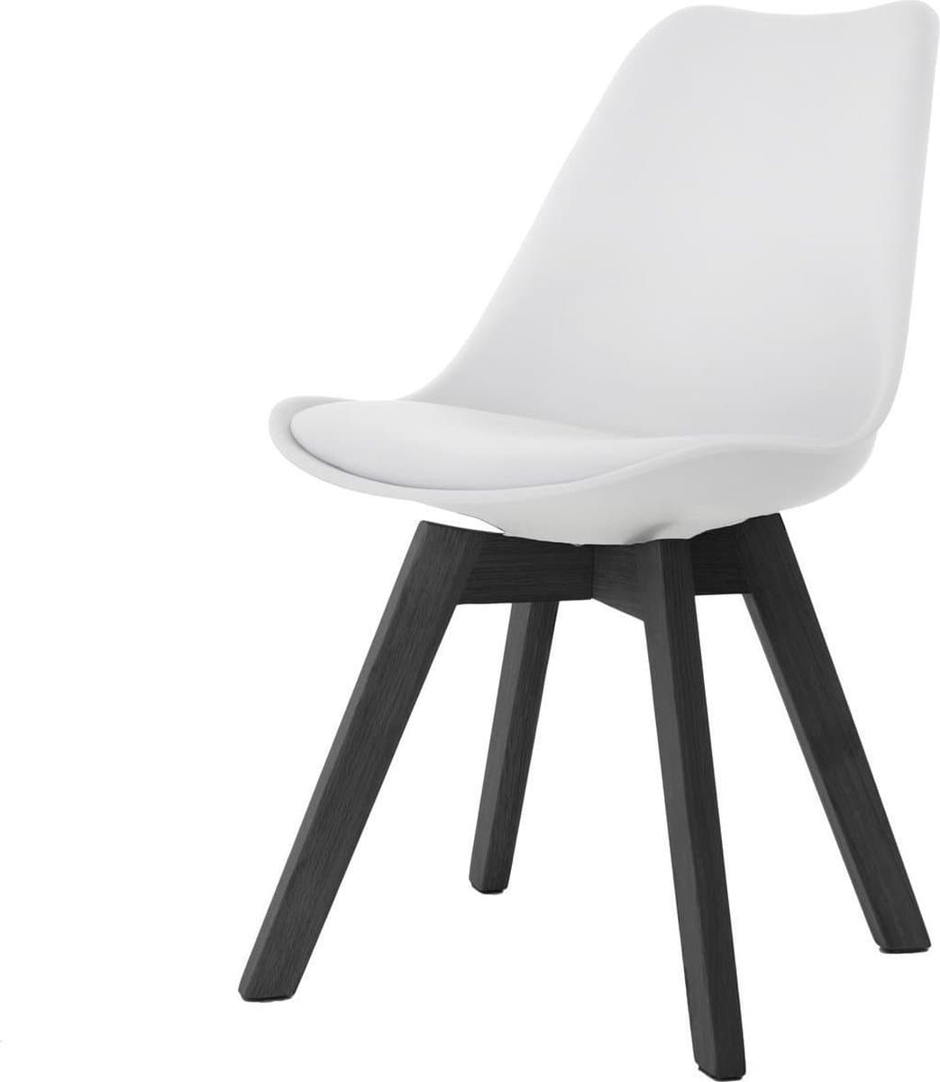Essence Madera Eetkamerstoel Wit - Kunststof - PU Zitting - Zwarte Houten Poten - Modern - Kuipstoel