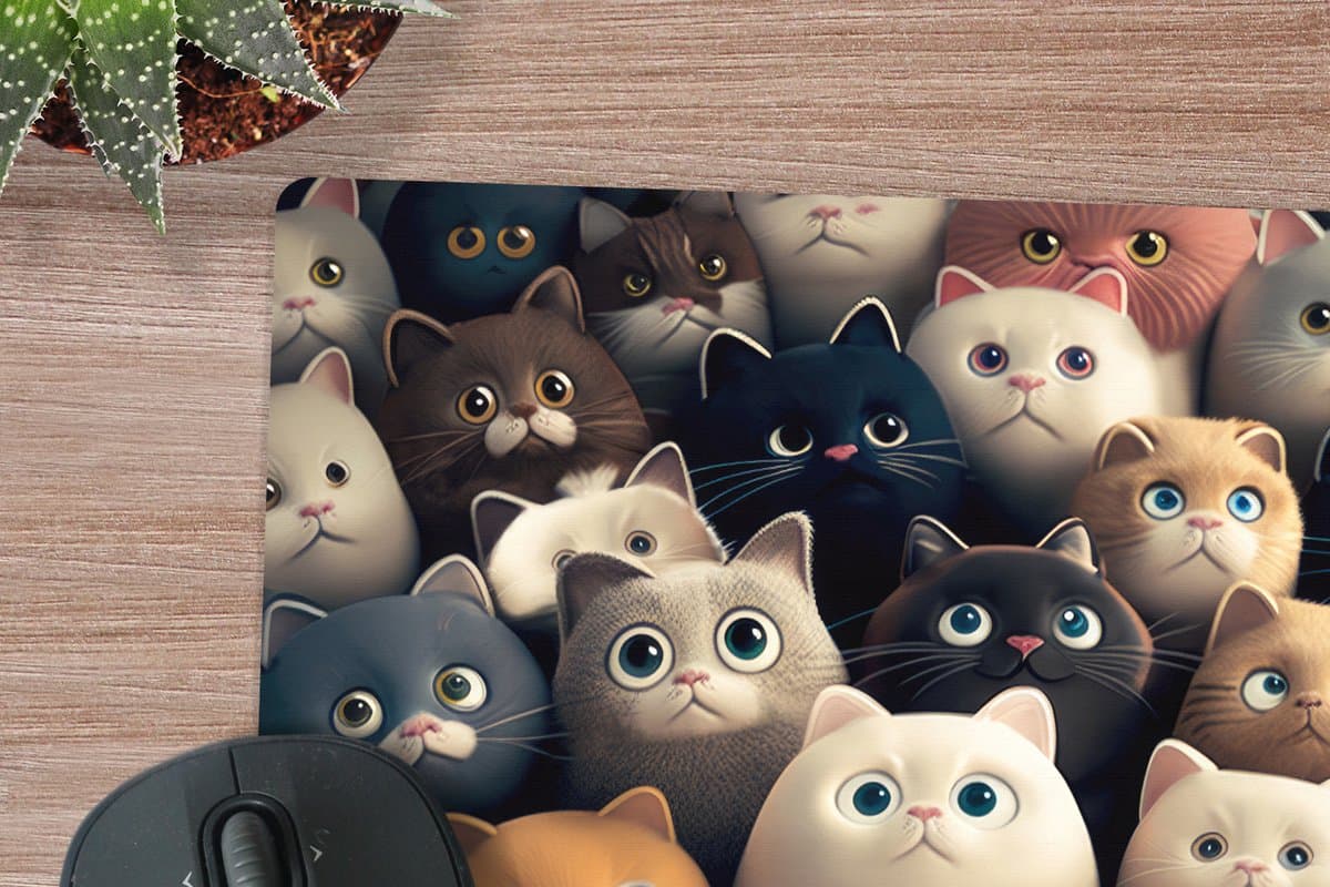 Muismat XXL 40x40 cm - Bureau onderlegger - Bureau mat Katten - Dieren - Poes - Design - Meiden - Jongens - Bureaumat - Gaming mousepad xl - Bureaulegger groot - Computer deskmat
