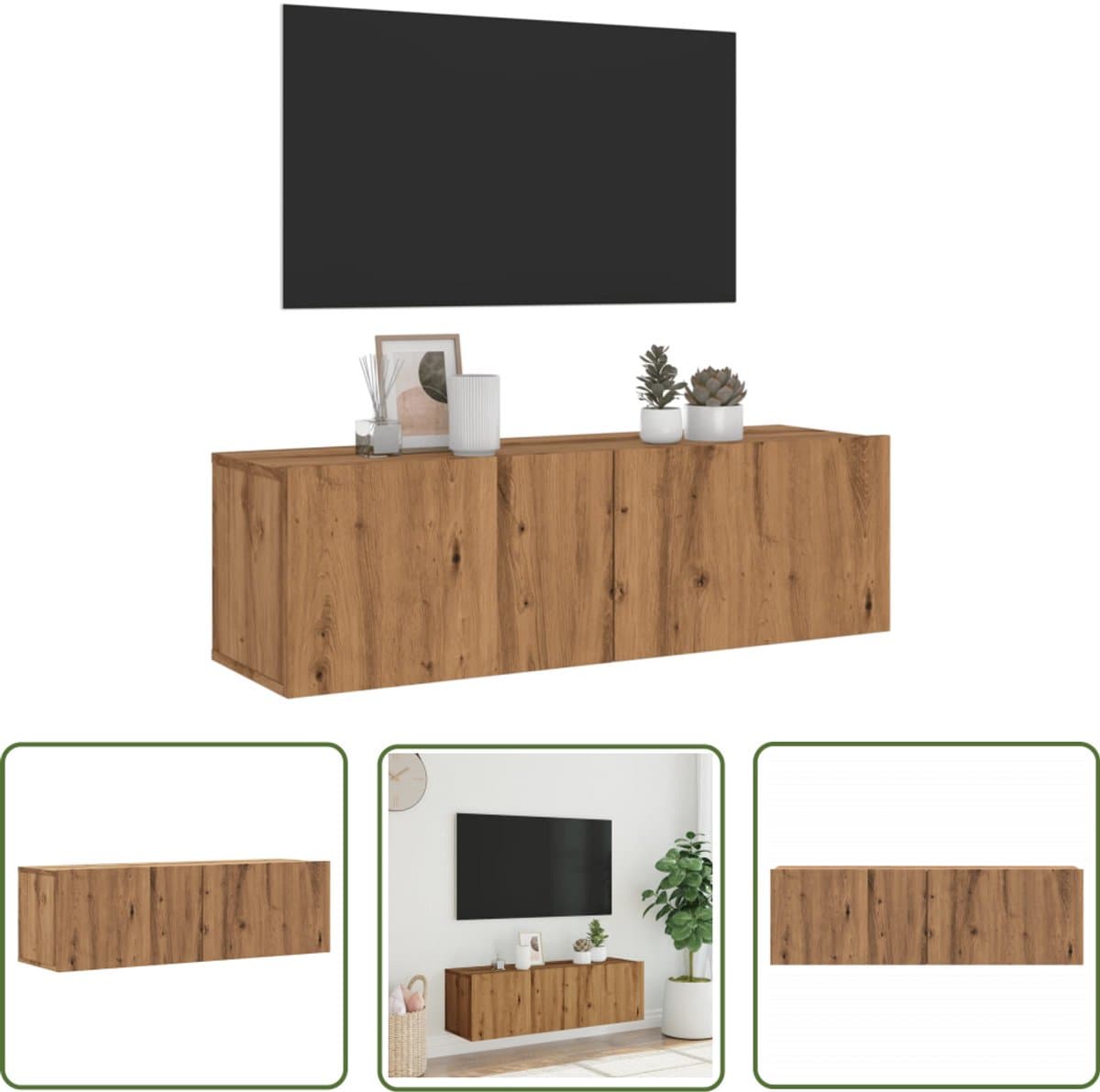 vidaXL Tv Kast - Tv-meubel - Tv-wandmeubel 100x30x30 cm bewerkt hout artisanaal eikenkleurig - Salontafel - Houten Tv-standaard - Mediabox
