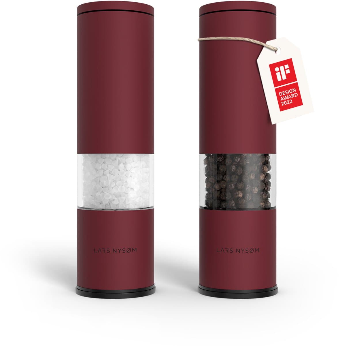 LARS NYSØM Lagom - Zout en Pepermolen Set (2 stuks) - Keramisch maalwerk met Instelbare Maalgraad - Roestvrijstaalen Zoutmolen Pepermolen (Berry Red)