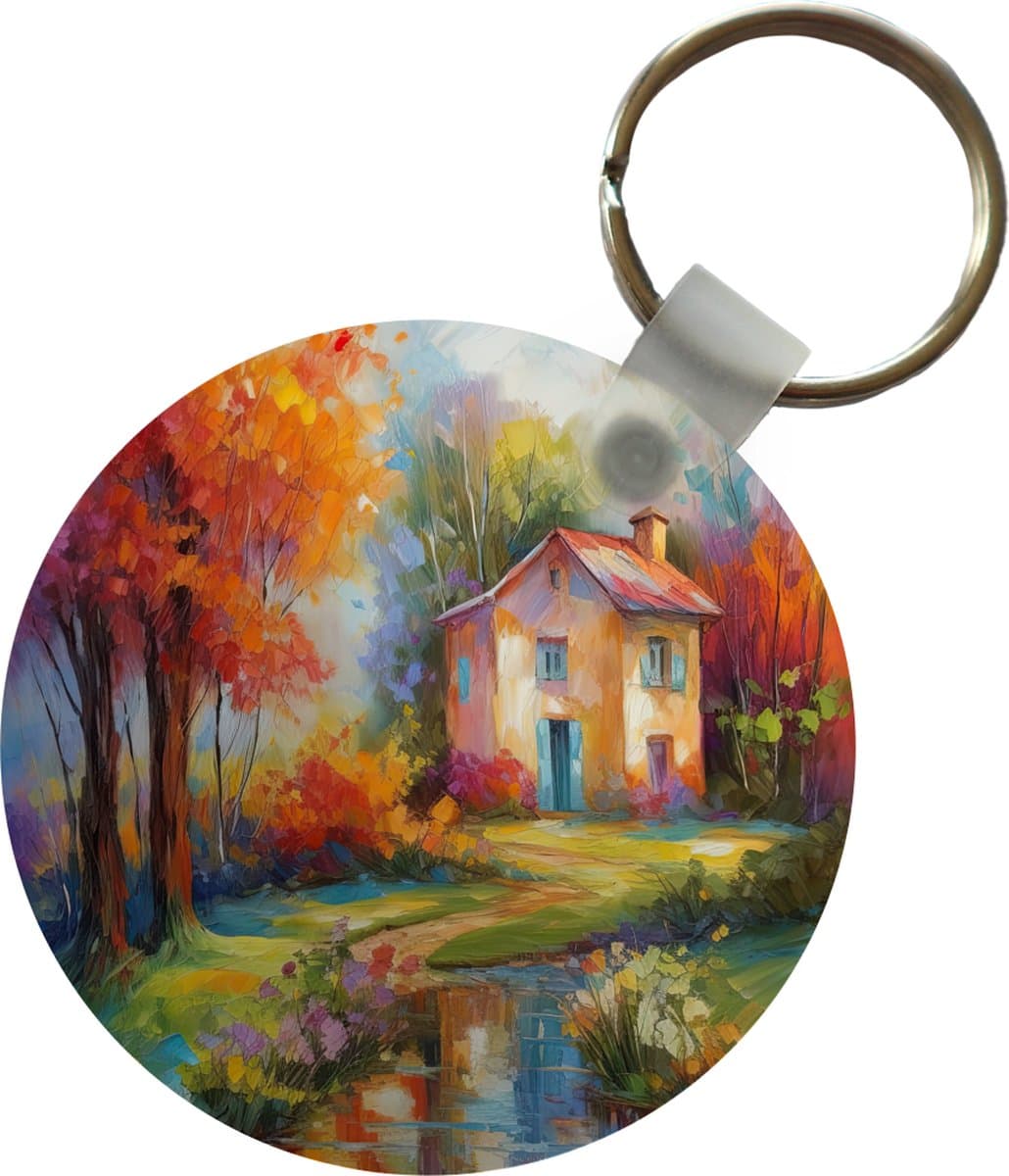 Sleutelhanger - Landschap - Kleurrijk - Olieverf - Kunst - Plastic - Rond - Uitdeelcadeautjes