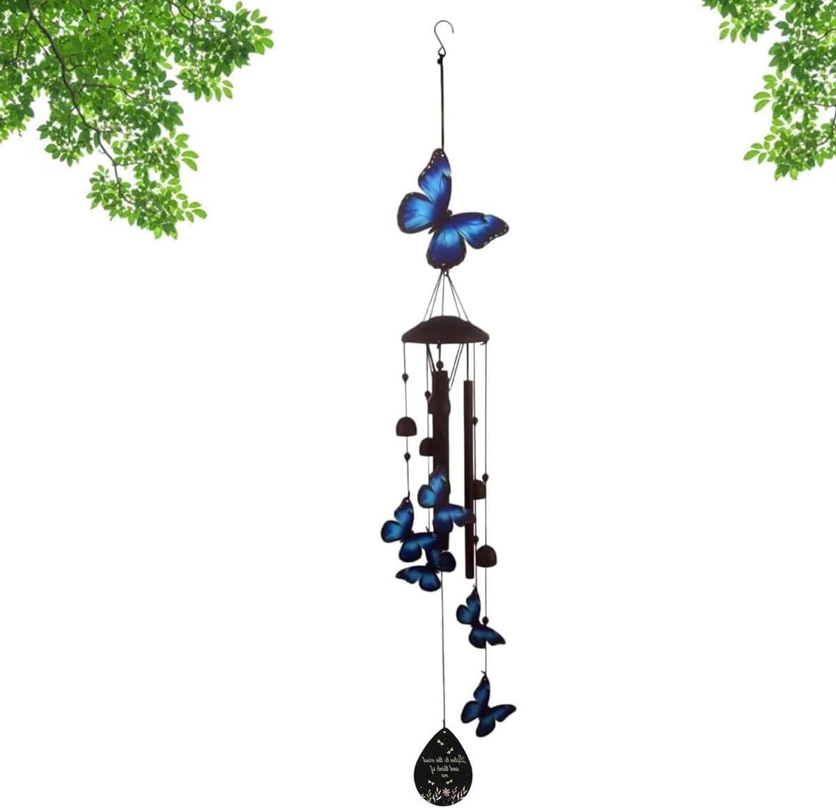 Windgong Vlinder - Tuindecoratie Gong - Tuin Verfraaien - Rustgevende Melodieën - 98 cm - Zilverkleurig