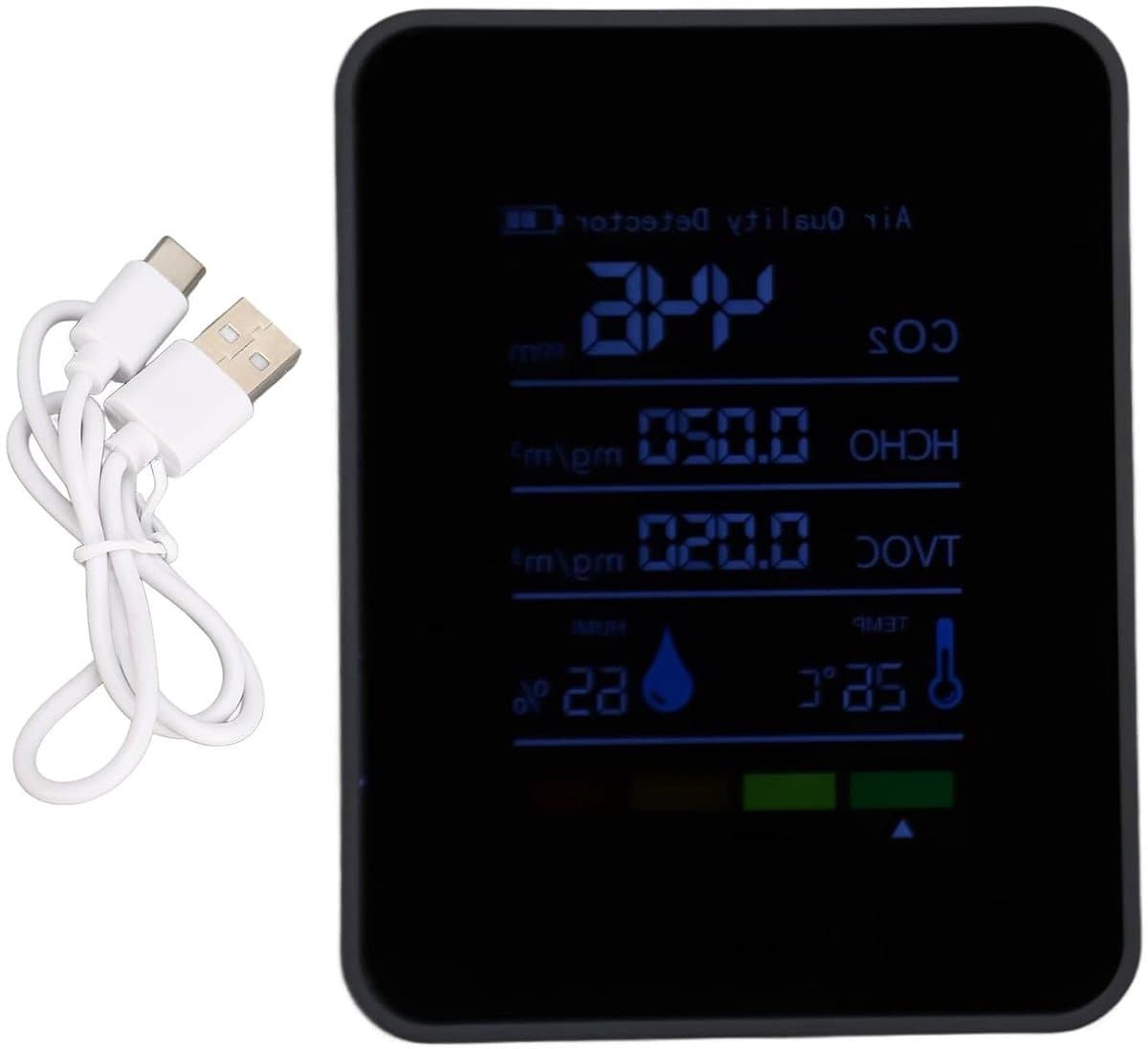 Luchtkwaliteitsmonitor - CO2-meter Detector - Binnenklimaat Meten - Realtime Update - 9 x 3.5 x 7 cm - Wit