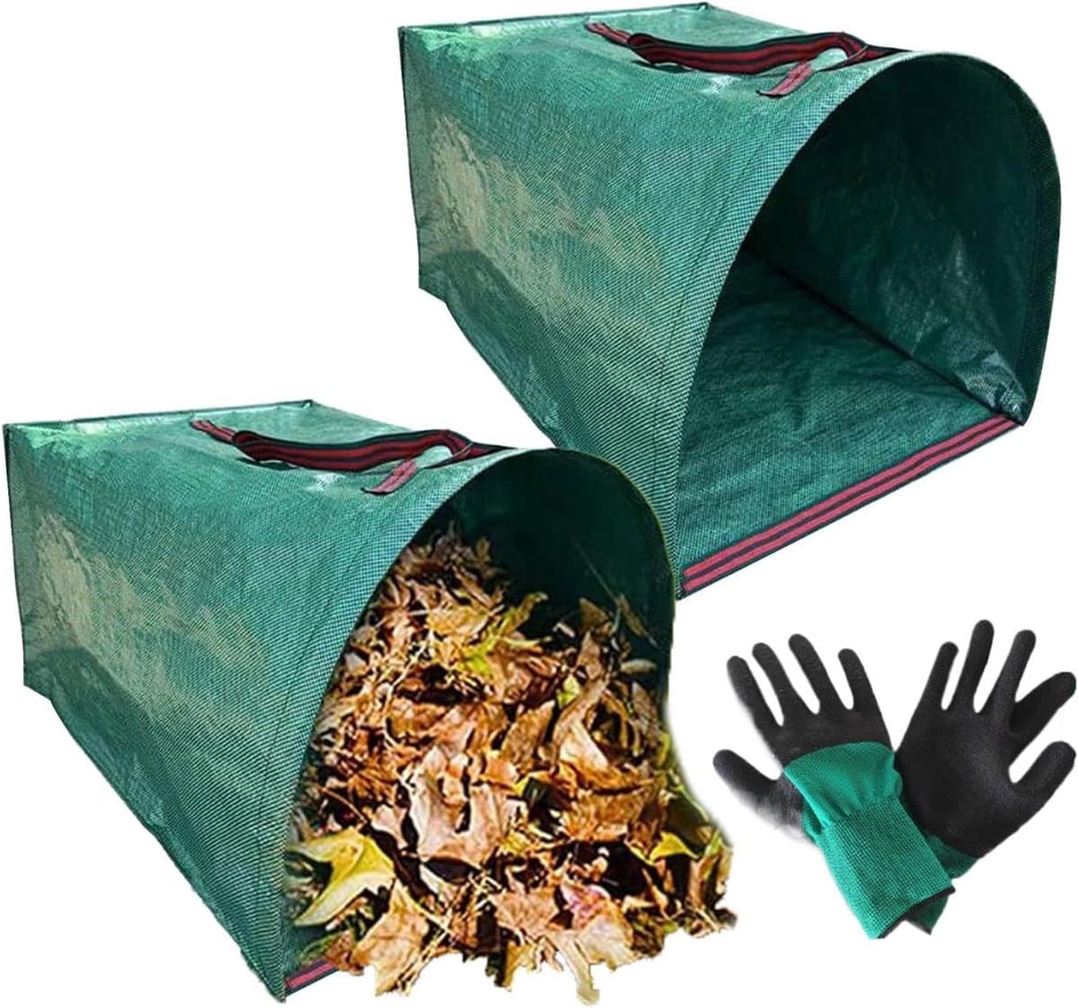 Tuinafvalzak Set - Bladverzamelaar Veegschep - Tuinonderhoud Opruimen - Scheurvast PP Materiaal - 270 Liter Capaciteit - Groen