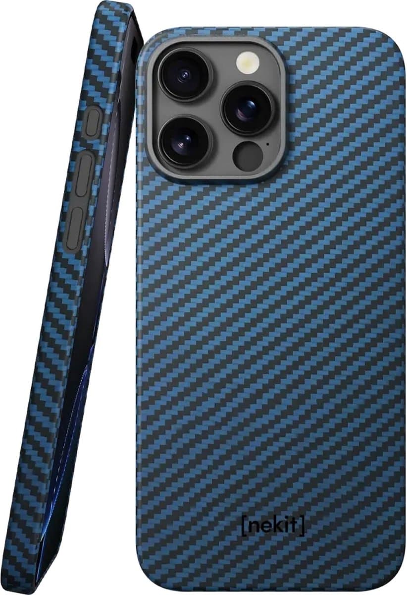 NEKIT Fiber Hoesje Geschikt voor Apple iPhone 16 Pro - Compatibel met MagSafe - High-tech Kevlar Aramidevezels 1500D - Back Cover Ultra Dun - Blauw