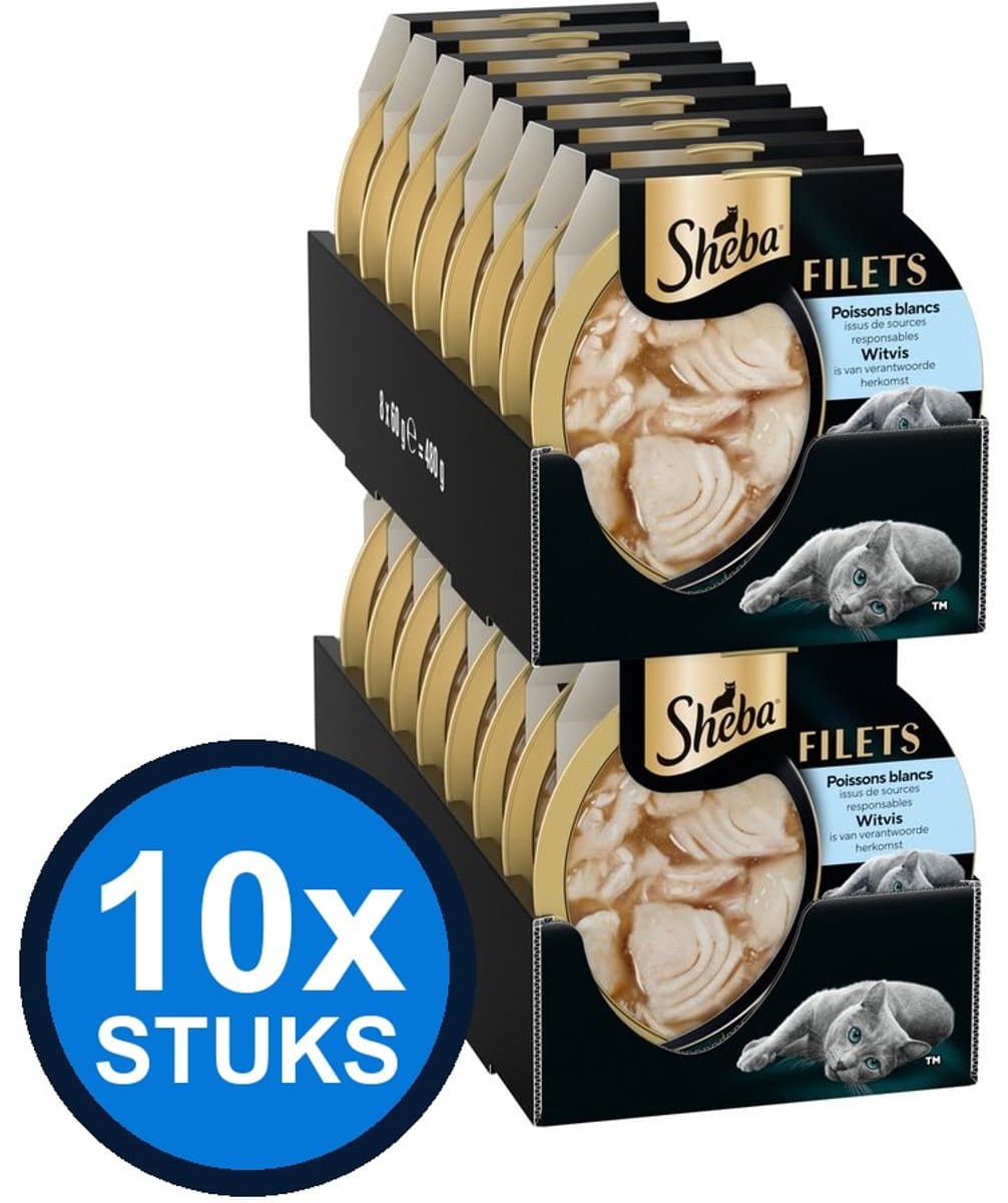 10x Sheba - Filets Witvis - Kattenvoer Natvoer - 60g