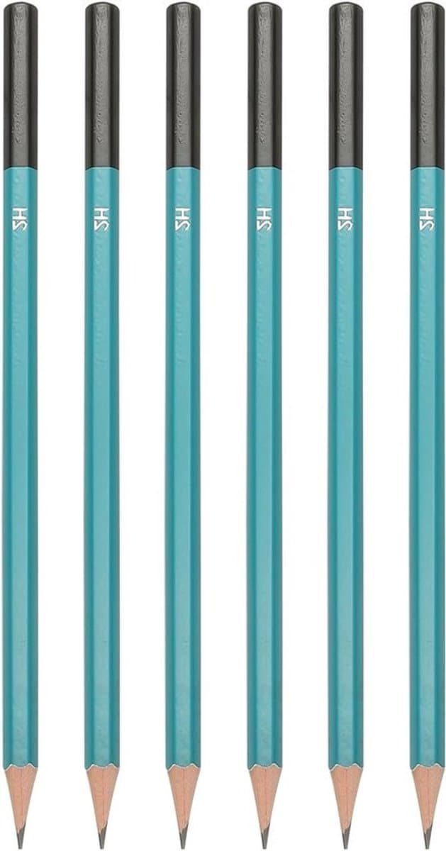 Schets Potloden Set voor Tekenen en Sketchen - 6 stuks Grafiet Potloden - Voorgeslepen - Kunstenaarsmateriaal - Zeshoekig - Zwarte Navulling - Groen/Zwarte Behuizing.