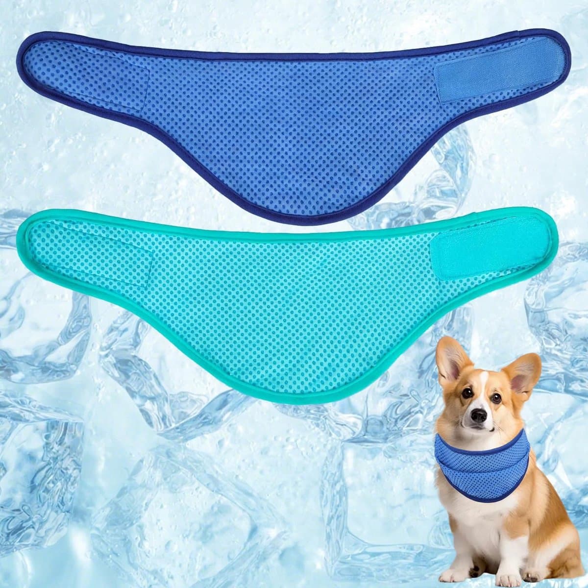 Dailygoods- Halsdoek Koelend - 2 Stuks - Verstelbare Kraag 26-35 cm - Ademend Mesh - Voor Honden/Katten - Stijlvol Blauw/Groen - Bandana