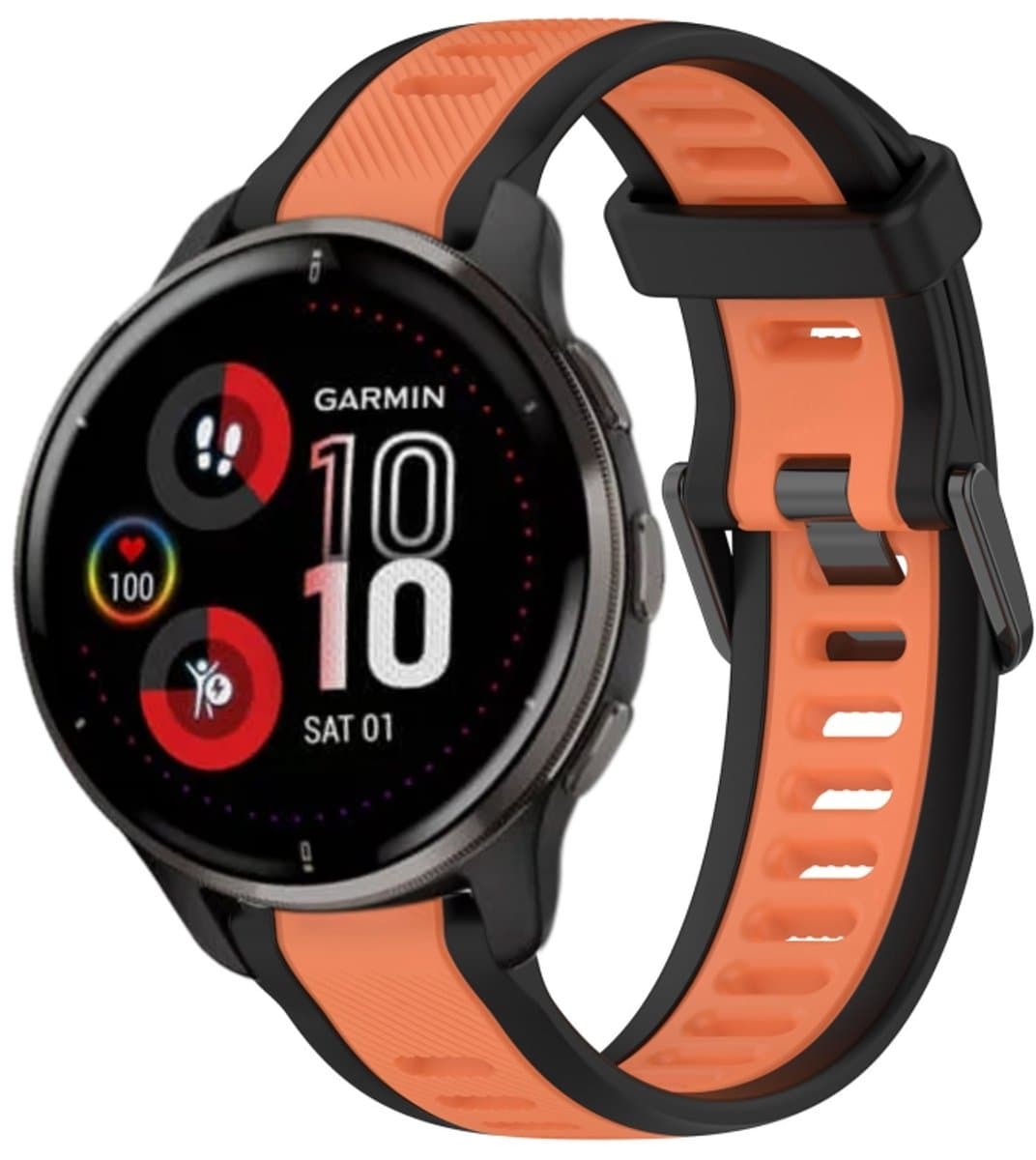 Voor Garmin Venu 2 Plus 20 mm tweekleurige siliconen horlogeband met textuur (oranje + zwart)