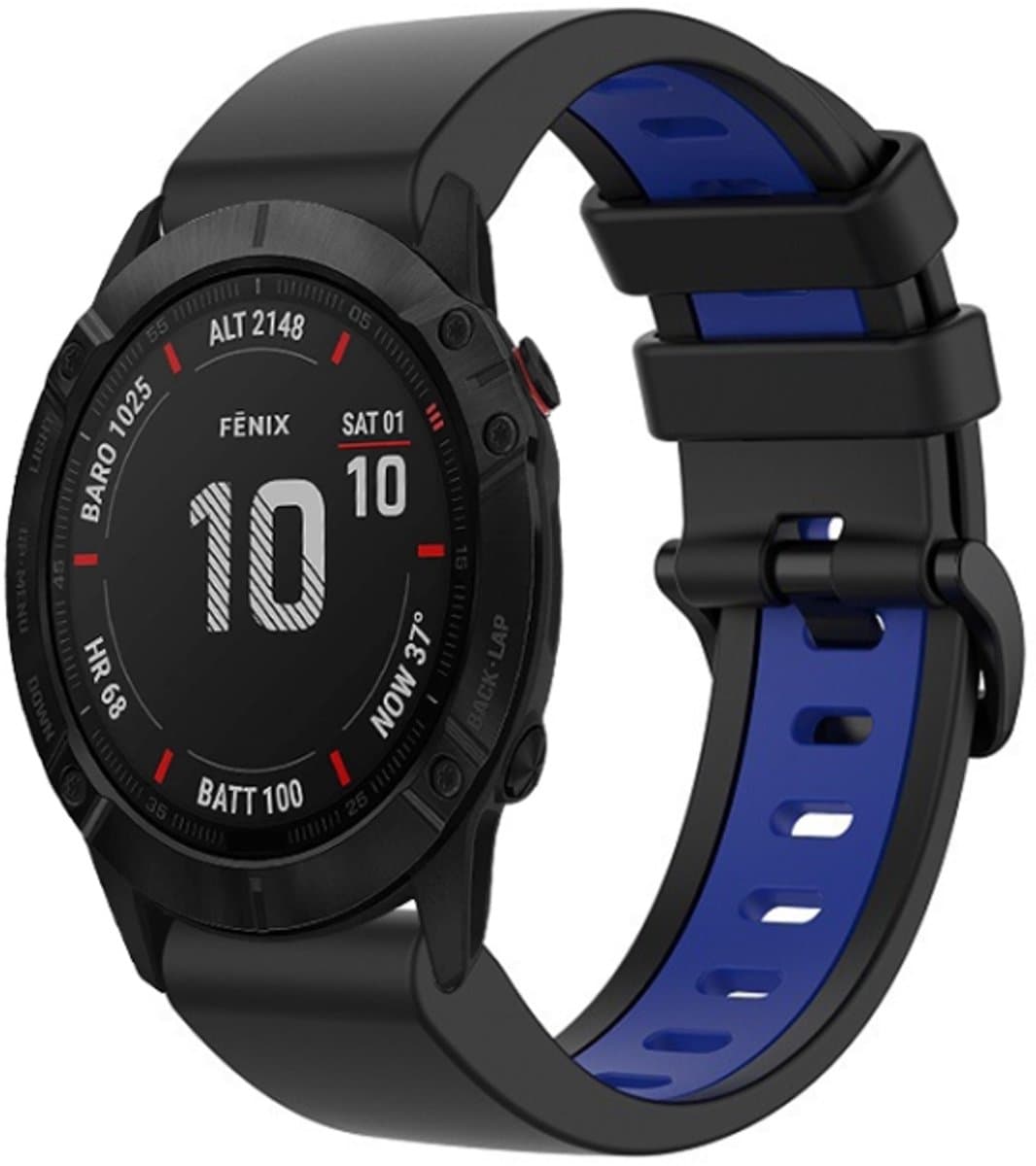 Voor Garmin Fenix 6X Pro 26mm siliconen sport tweekleurige horlogeband (zwart + blauw)