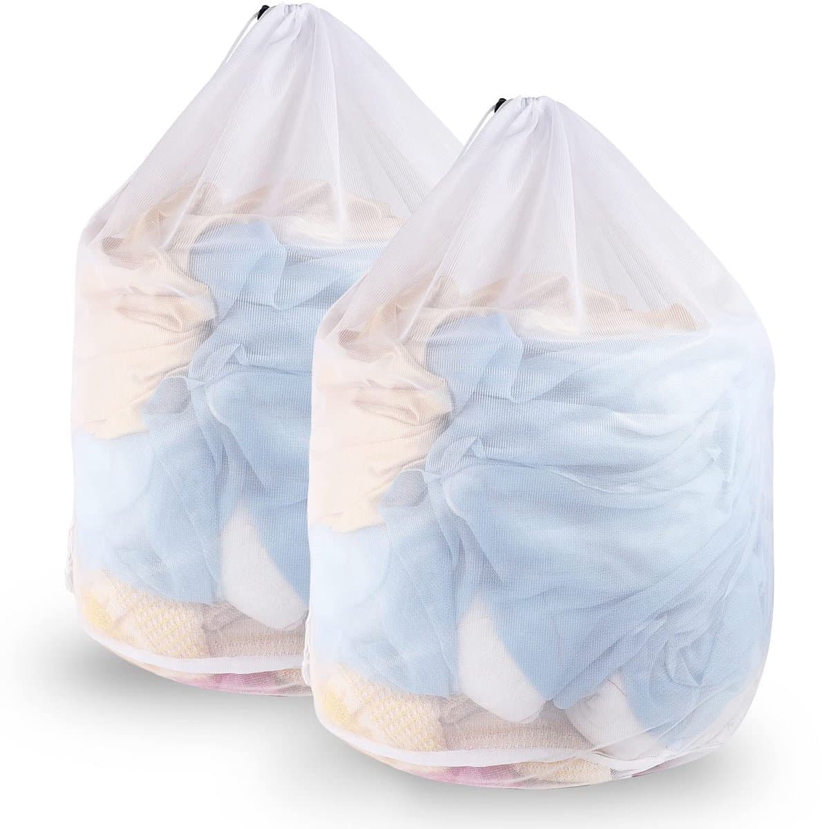 Wasnetten voor Wasmachine, 60 x 80 cm Wasnet met Trekkoord Dunne Herbruikbaar Mesh Waszakken Waszak Wasmachine voor Blouse Ondergoed Jas Broek (L+L)