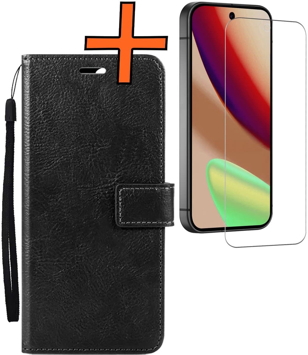 Hoes - Met Screenprotector - Geschikt voor Google Pixel 11 Pro XL - Luxe Pasjeshouder - Bookcase Portemonee - Flip Case - Kunstleer Book Case - Flipcase - Book Cover - Walletcase - PortemonneeHoes - Zwart