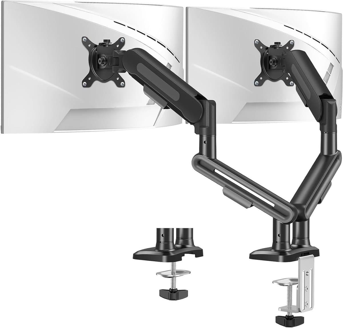 Dubbele Monitor Arm - Bureau Armatuur - Ergonomisch Werken - Gasveer Verstelbaar - 13-34 inch - Zwart Grijs