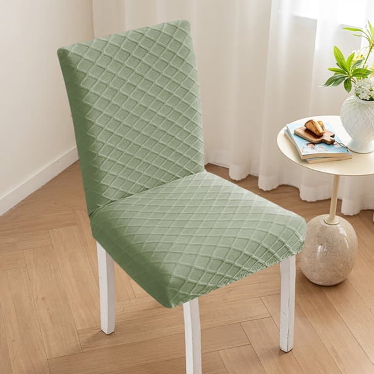 Ulisem - Hoge Rug Stoelhoezen Eetkamer - Stretch Elastische Hoes - Volledige Bescherming - Wasbaar - Universeel Voor Eetkamerstoelen - Groen