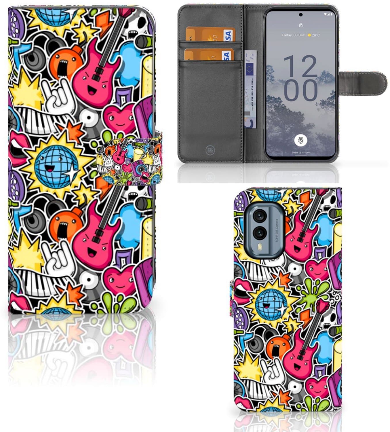 Nokia X30 Wallet Case met Pasjes Punk Rock