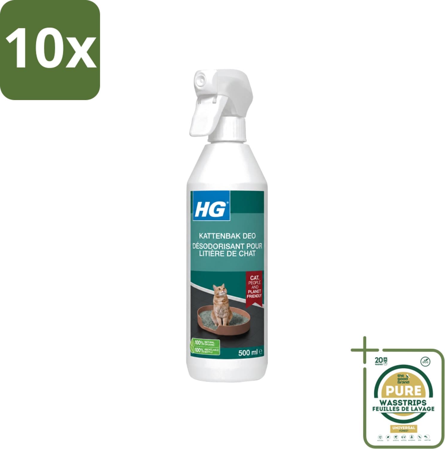 10 x HG - Kattenbak Deo - Neutraliseert Geuren - 100% Biologisch - 500 ml - Wasstrips - Kattenbak Deo - Geurneutralisatie - Kattenbak Geuren - Geurverwijderaar - Kattenbak Reinigen