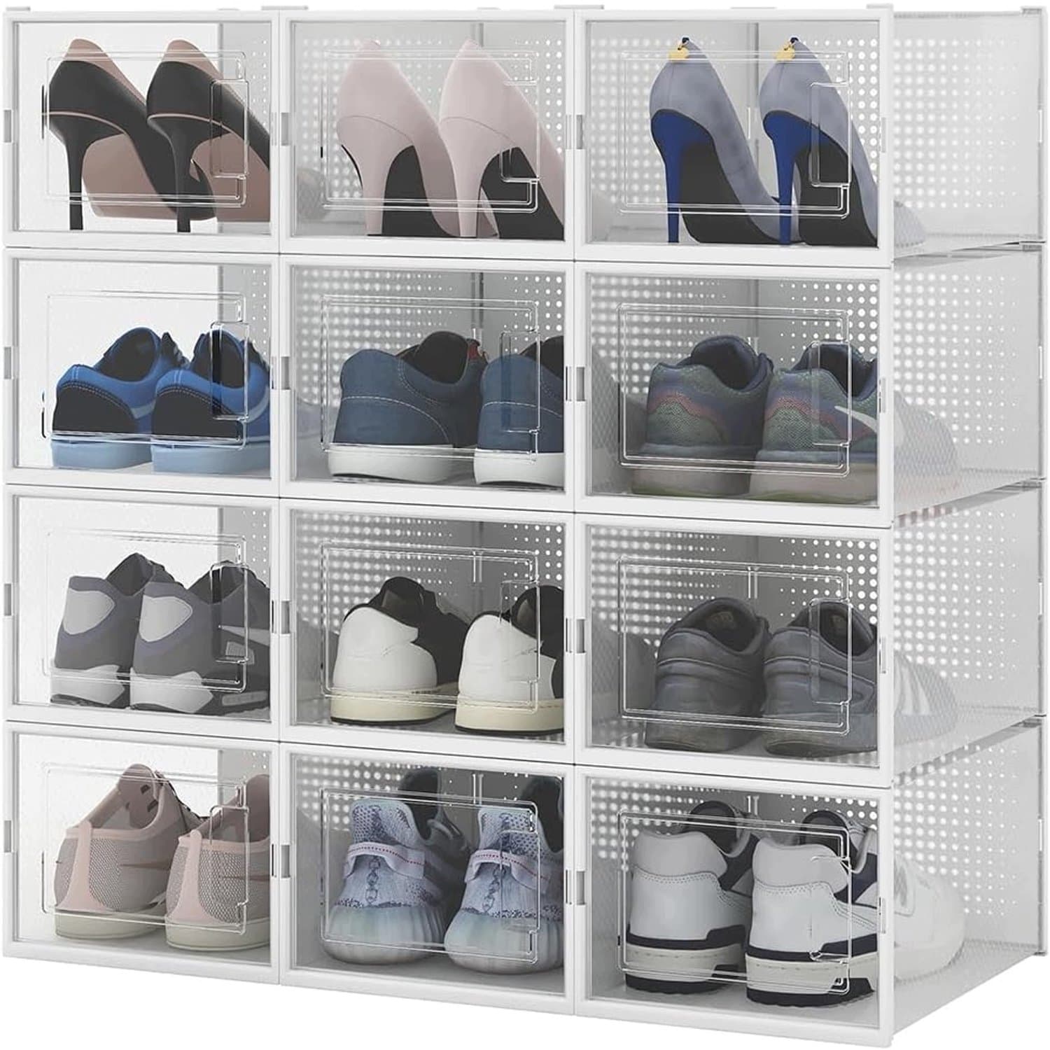 Set van 12 Transparante Plastic Schoenendozen Organizer