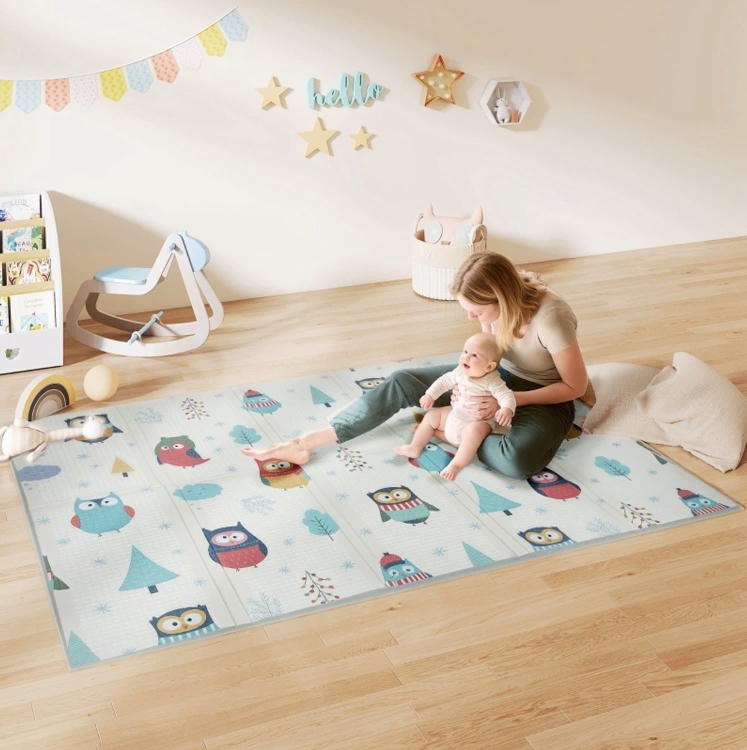 MIVRAY Boxkleed – Dubbelzijdige Speelmat 195 x 146,5 cm – Schuimstof – Multicolor – Antislip En Opvouwbaar Voor Baby