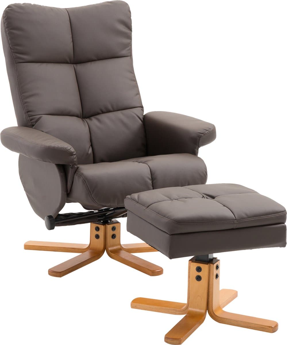 HOMCOM Relaxstoel met kruk tv-stoel 360° draaibaar ligfunctie hout 833-359-1