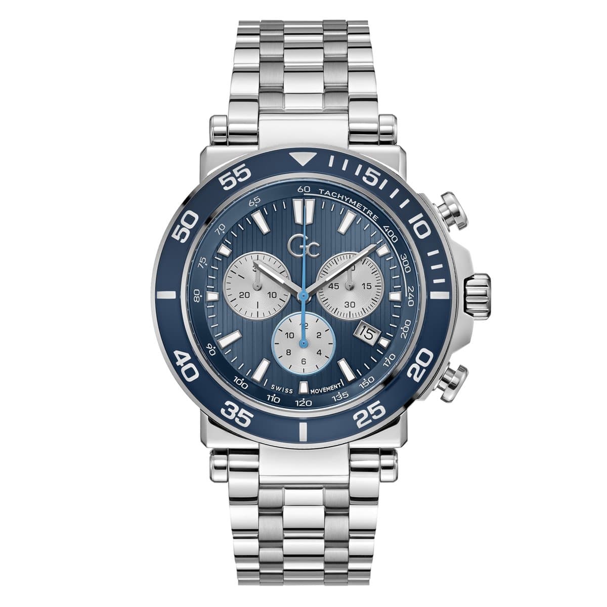 GC Heren Horloge Z14011G7MF Staal Swiss Made Quartz Chronograaf met Blauwe Wijzerplaat