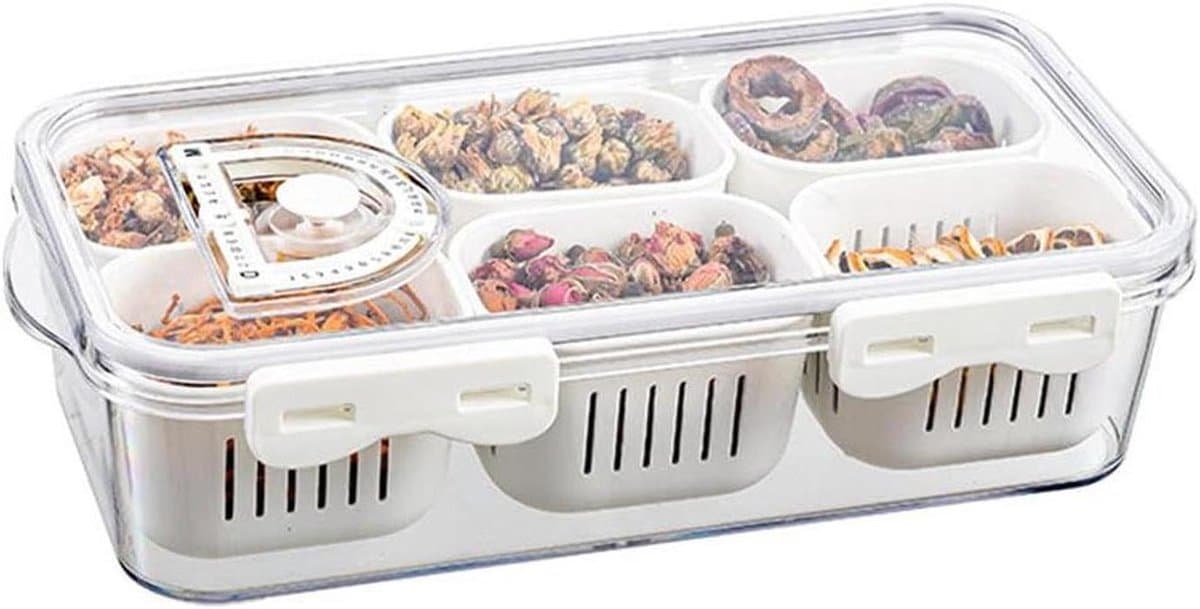 Koelkast Organizer - Voedsel Opslag Bakken - Voedsel Vers Houden - Luchtdicht Gespontwerp - 12.4x6.49x3.14in - Wit