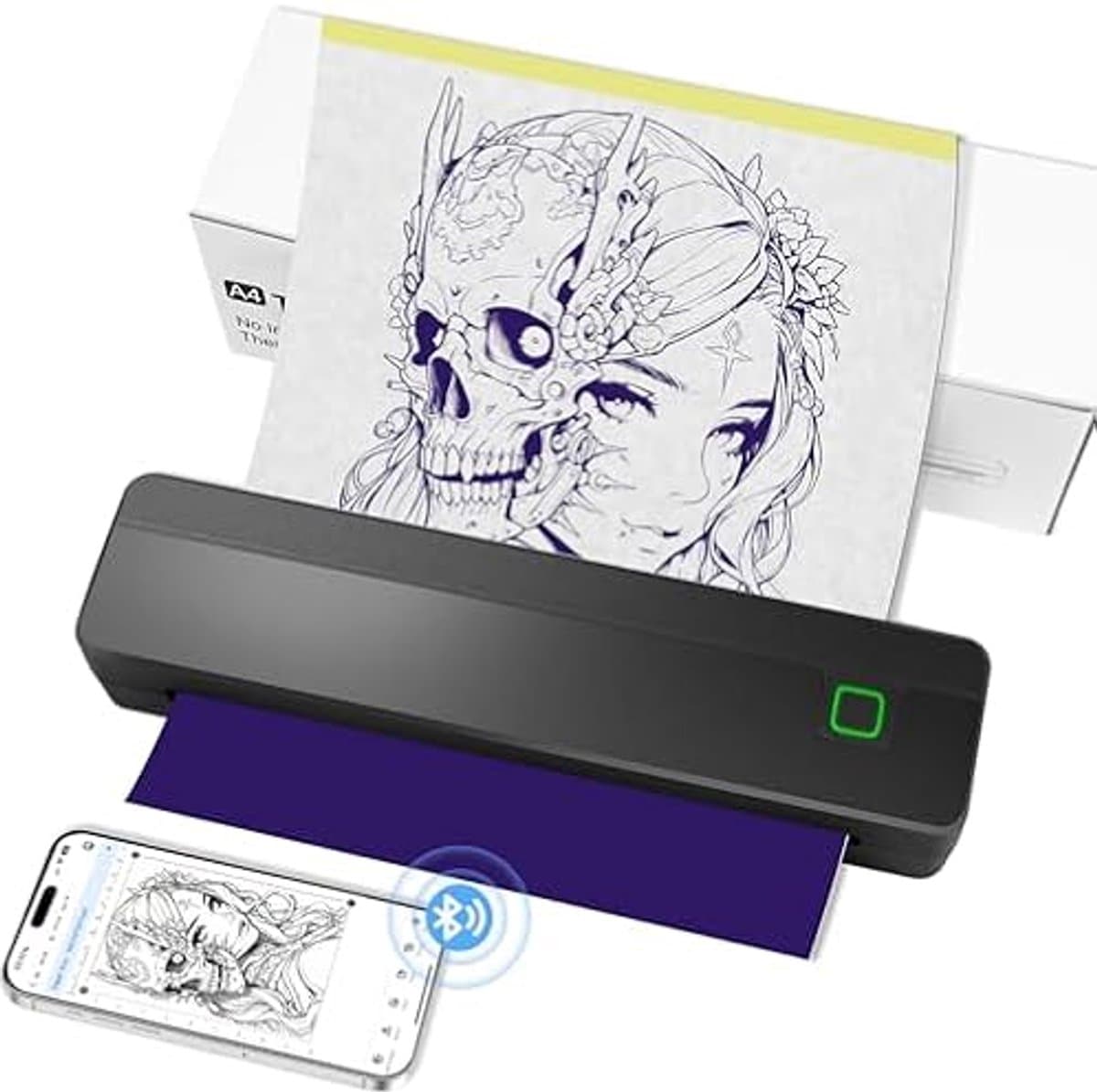 Equivera ® Tattooprinter - bluetooth - thermisch - 10 transfervellen - zwart