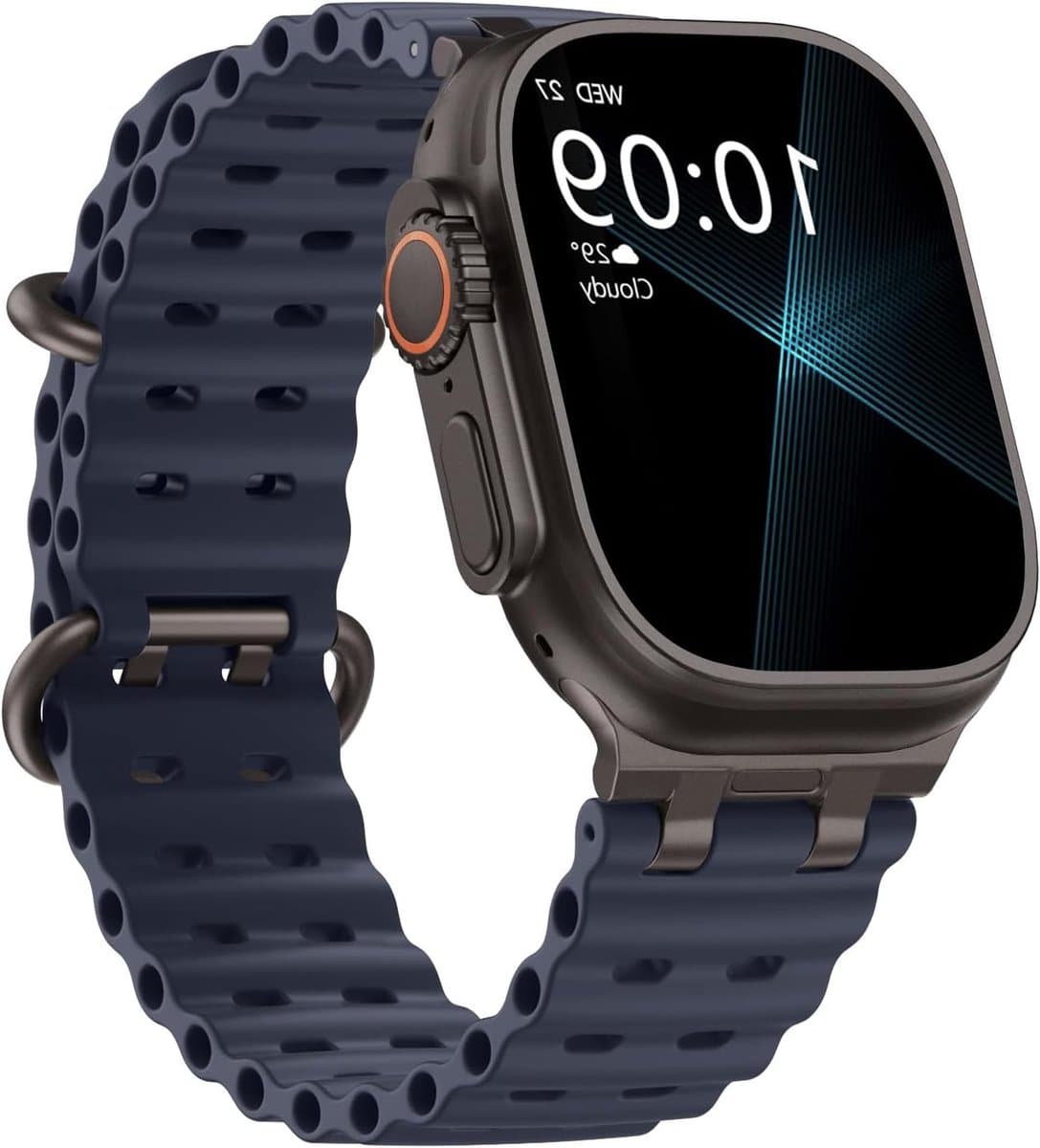 Ademende Sport Watch Band voor Apple Watch Ultra 49mm, Metalen Connector, Zwart en Marineblauw, Geschikt voor Mannen en Vrouwen, Comfortabel en Duurzaam