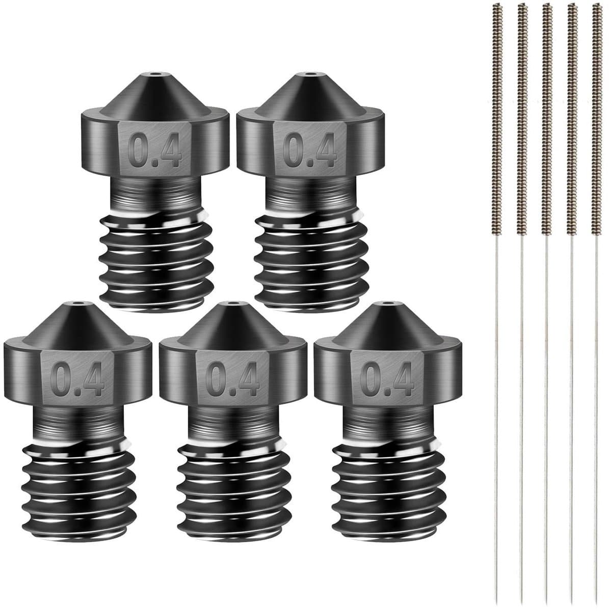 Dailygoody - 5PCS 0.4MM E3D V6 Düse - Hoogwaardige 3D printer nozzles - Duurzaam en corrosiebestendig - Geschikt voor Prusa en Anycubic - Inclusi