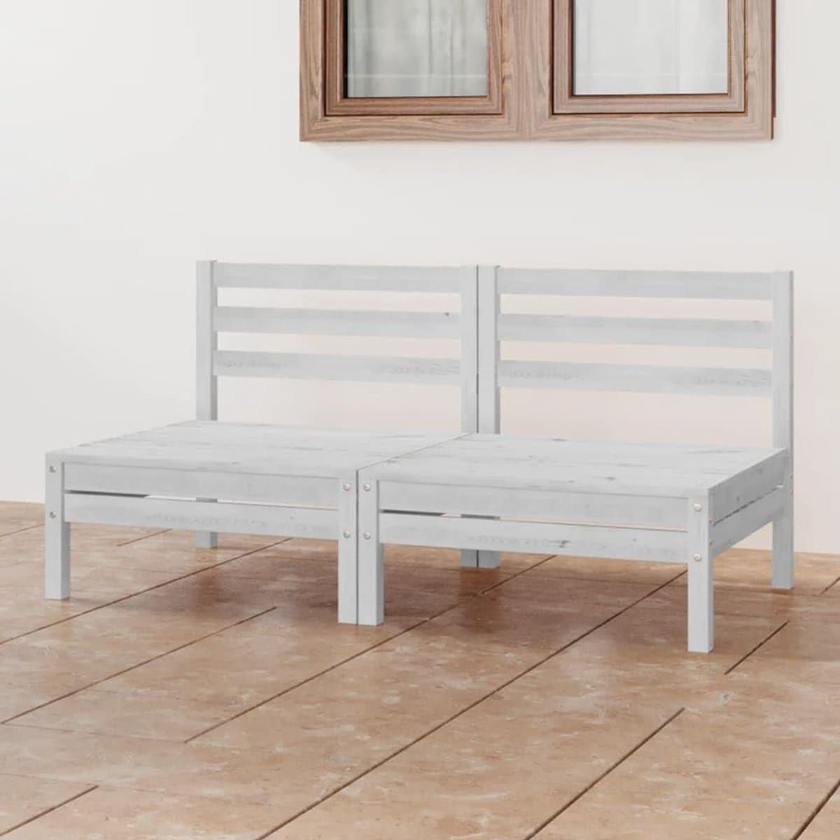 Tuinbank 2-zits - Buitenbank Bankje - Ontspannen Buiten Zitten - Modulair Massief Grenen - 63.5 x 63.5 cm - Wit