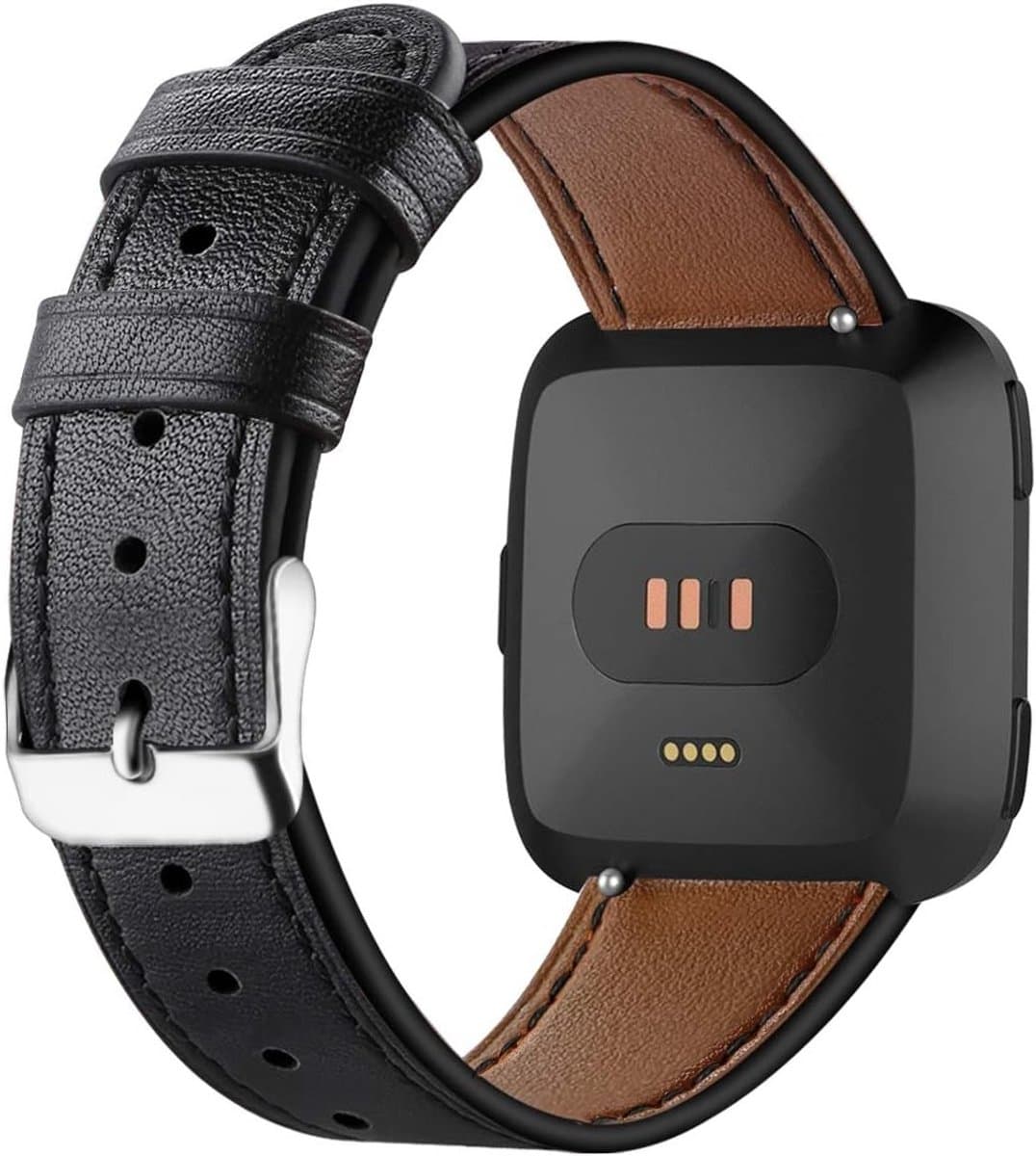 Stijlvolle leren sportarmband voor Fitbit Versa 2, ademend en comfortabel, vervangband met metalen klassieke gesp voor heren en dames