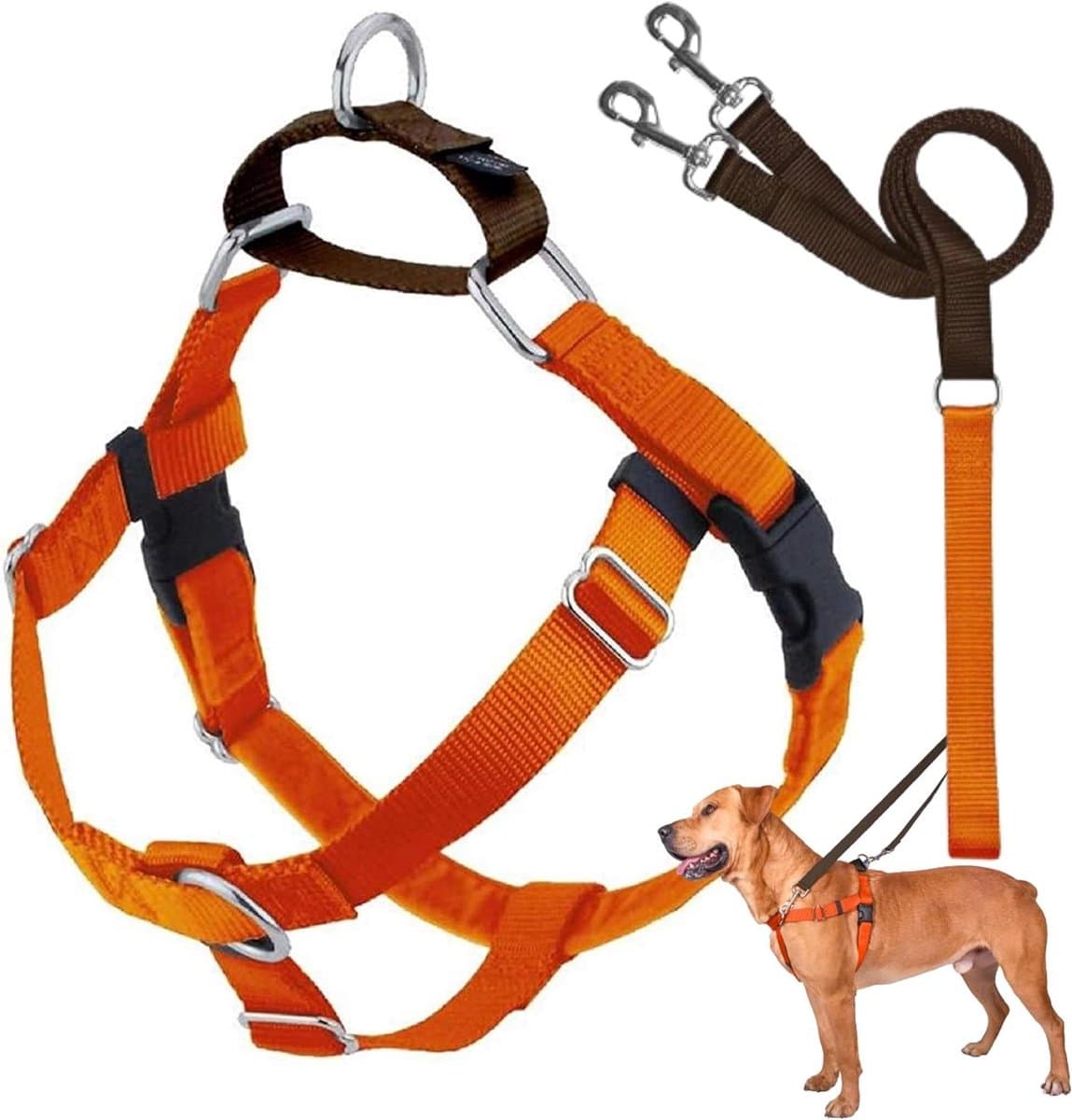 Hondentuig - Anti-trek tuig - Comfortabel wandelen - Dubbele bevestiging - Maat M - Roest
