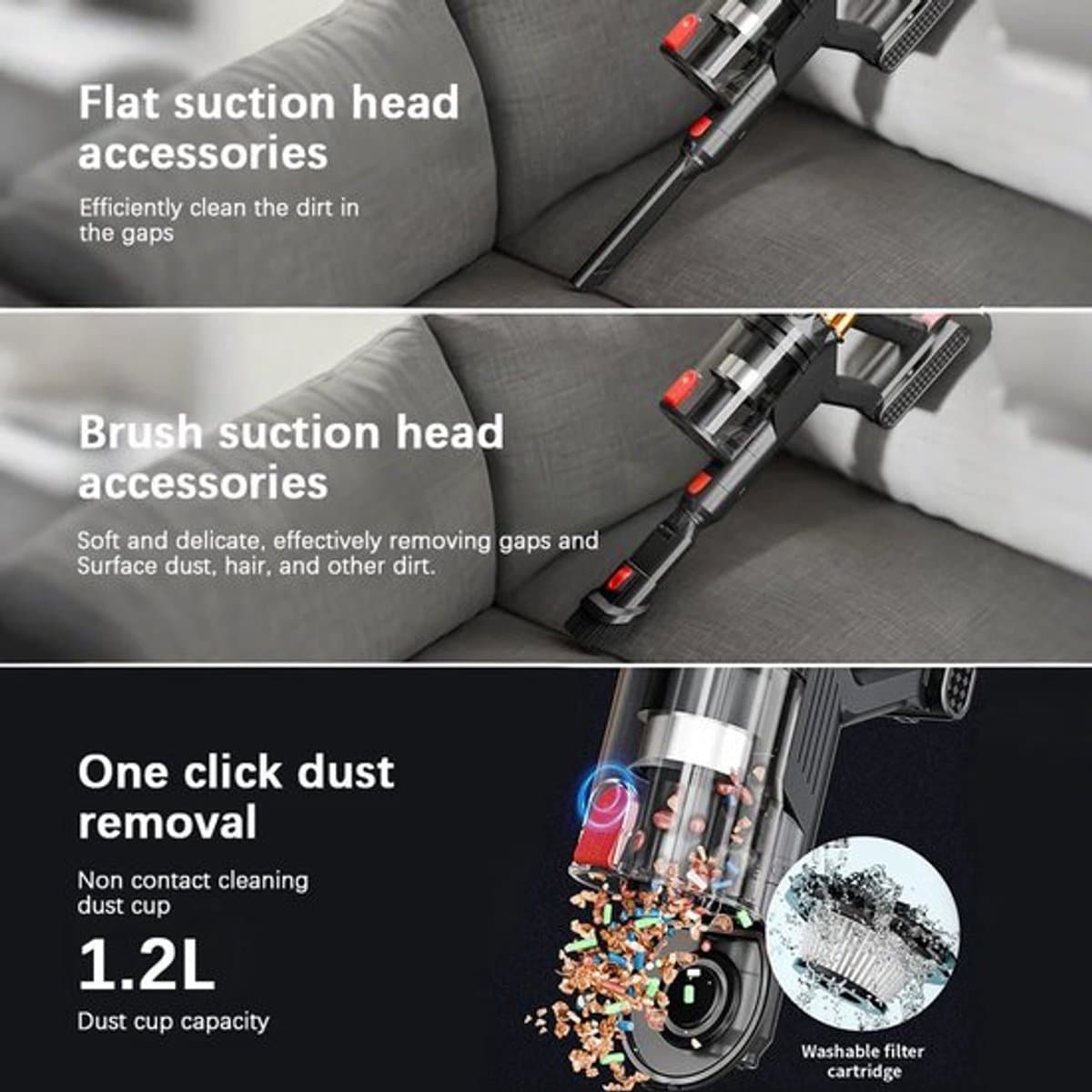 Draadloze Stofzuiger – Snoerloze Stofzuiger – Accu Stofzuiger – Handstofzuiger – 55KPa Zuigkracht – 50 Minuten Batterijduur – 1,2 Liter Stofkamer