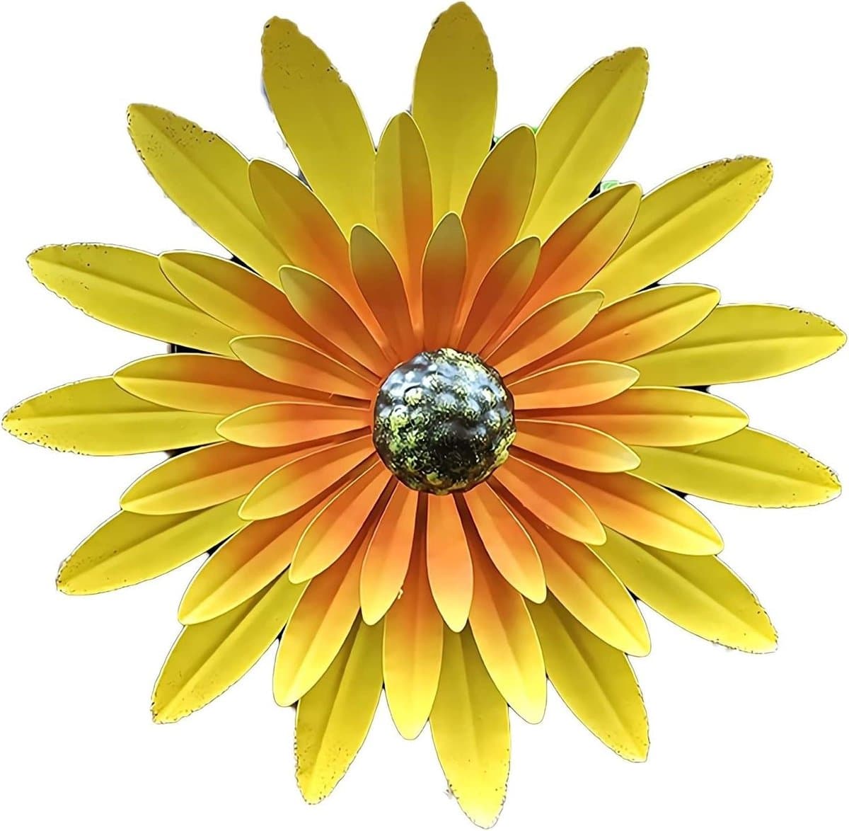 Wanddecoratie Bloem - Metaal Kunst - Tuin Aankleden - Realistische Details - 31 cm Diameter - Oranje