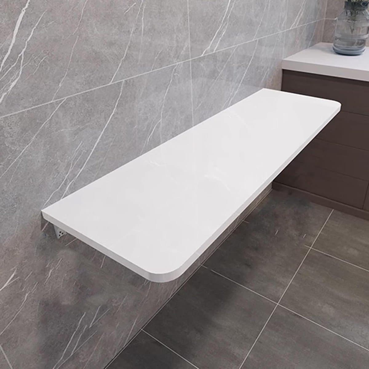 Opvouwbare wandtafel - Klapbureau muur - Ruimtebesparend werken - Afgeronde hoeken - 100 x 20 cm - Wit