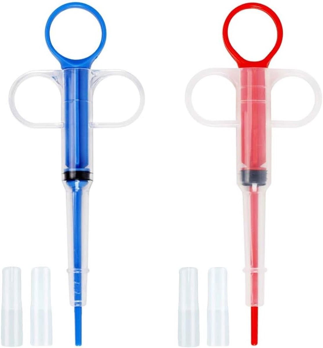Tablets Giver voor Huisdieren - Syringe Pill Tablet Feeder met Zachte Punt voor Katten en Honden - 2 Stuks, Rood en Blauw