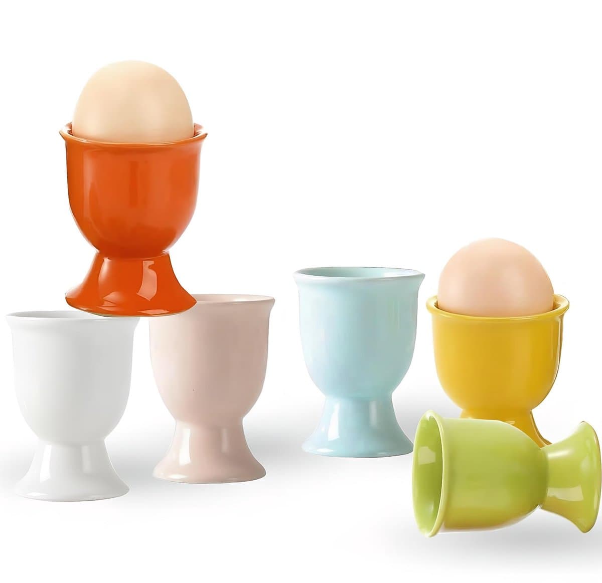 Dailygoods- Eierdopjes Set van 6 - Porselein - Ronde Eierdopjes - Eierstandaard - Servies voor Ontbijt - Geschikt voor Zacht/Hard Ei