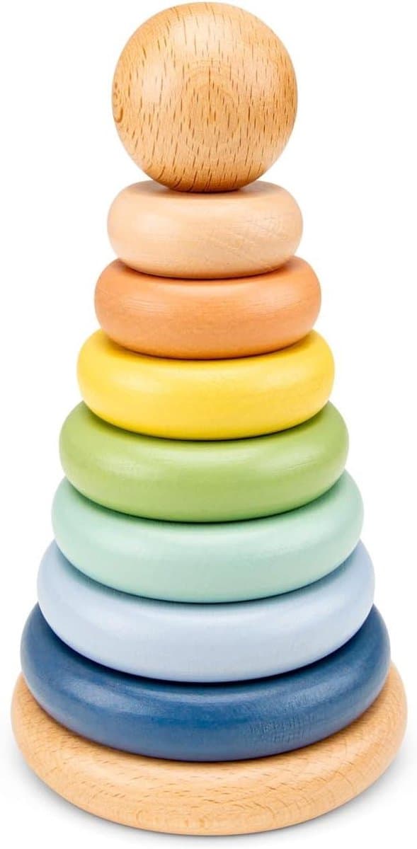 Houten Stapelringen - Ring Stapelaar - Motorische Ontwikkeling - FSC Gecertificeerd Hout - 14 x 13 x 23 cm - Regenboog