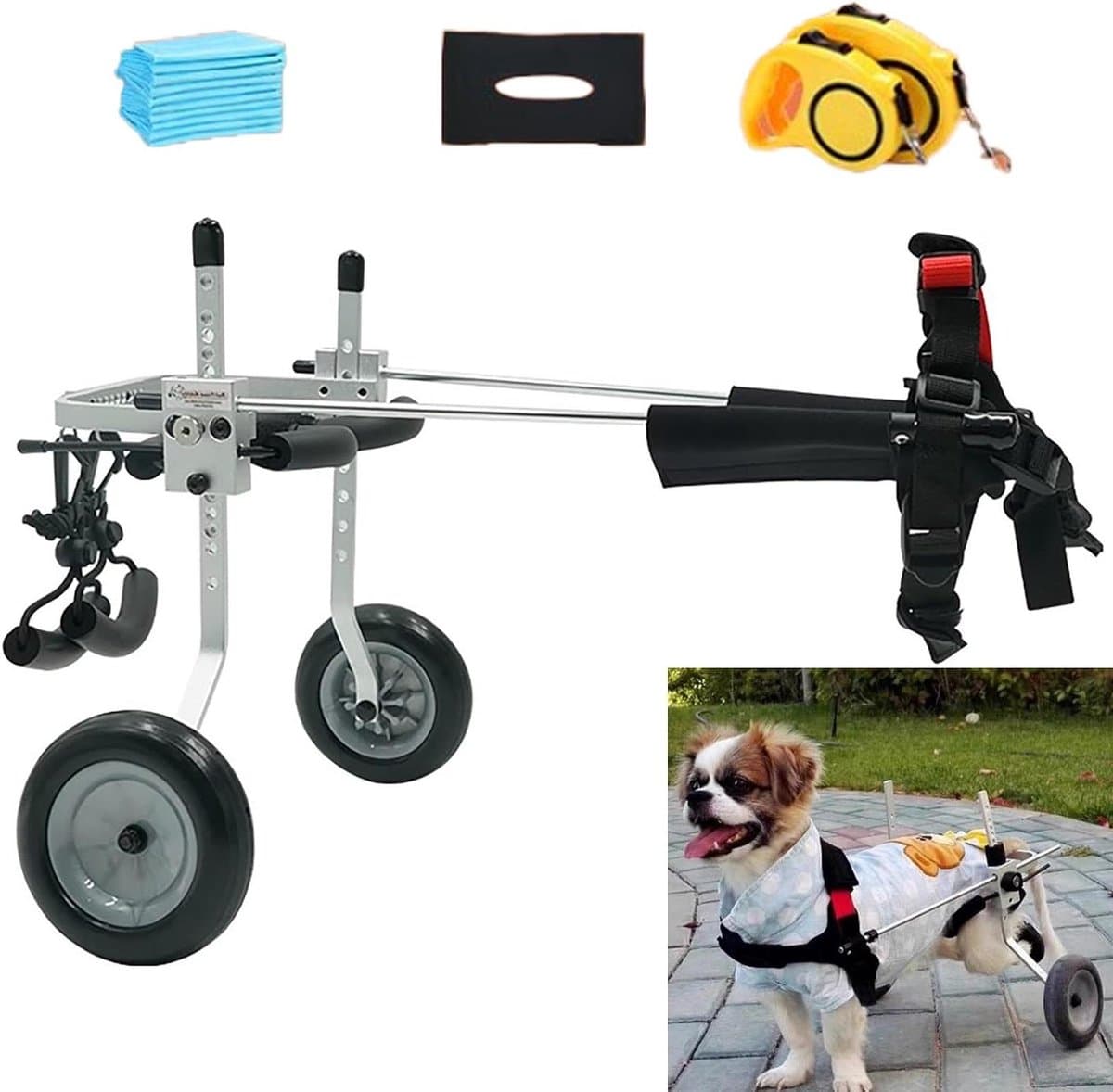 Honden Mobiliteit Walker - Hondenrolstoel Loopauto - Huisdier Revalidatie - Verstelbaar Lichtgewicht - Maat M - Zilver