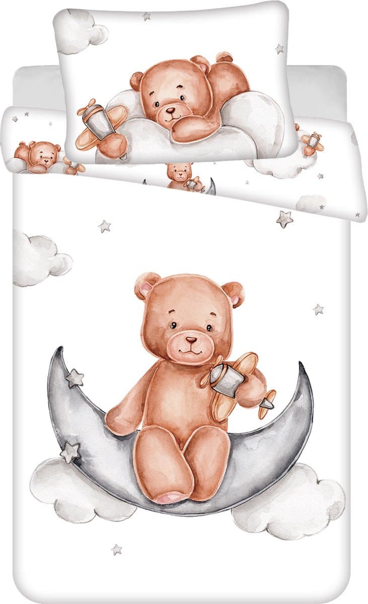 Sweet Home BABY Dekbedovertrek, Beer op de Maan - 135 x 100 cm - Katoen
