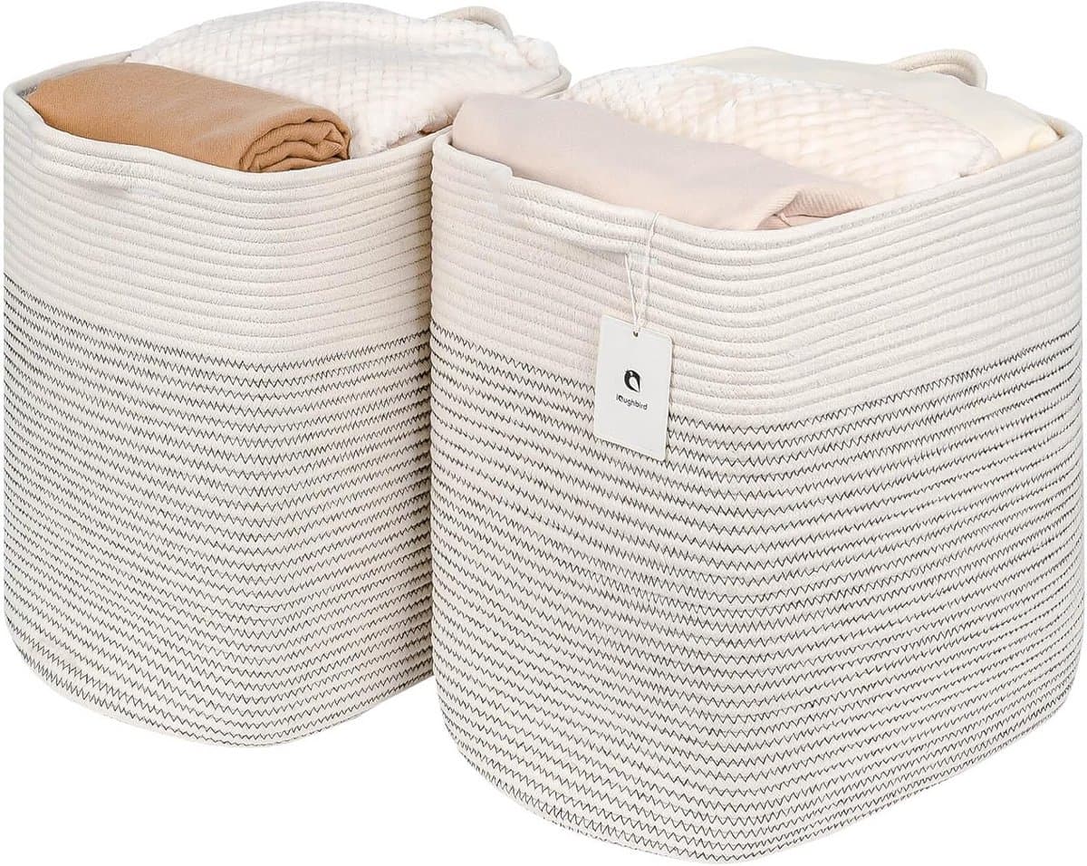 Grote Rechthoekige Opbergmand van Katoenen Touw voor Wasmand of Deken