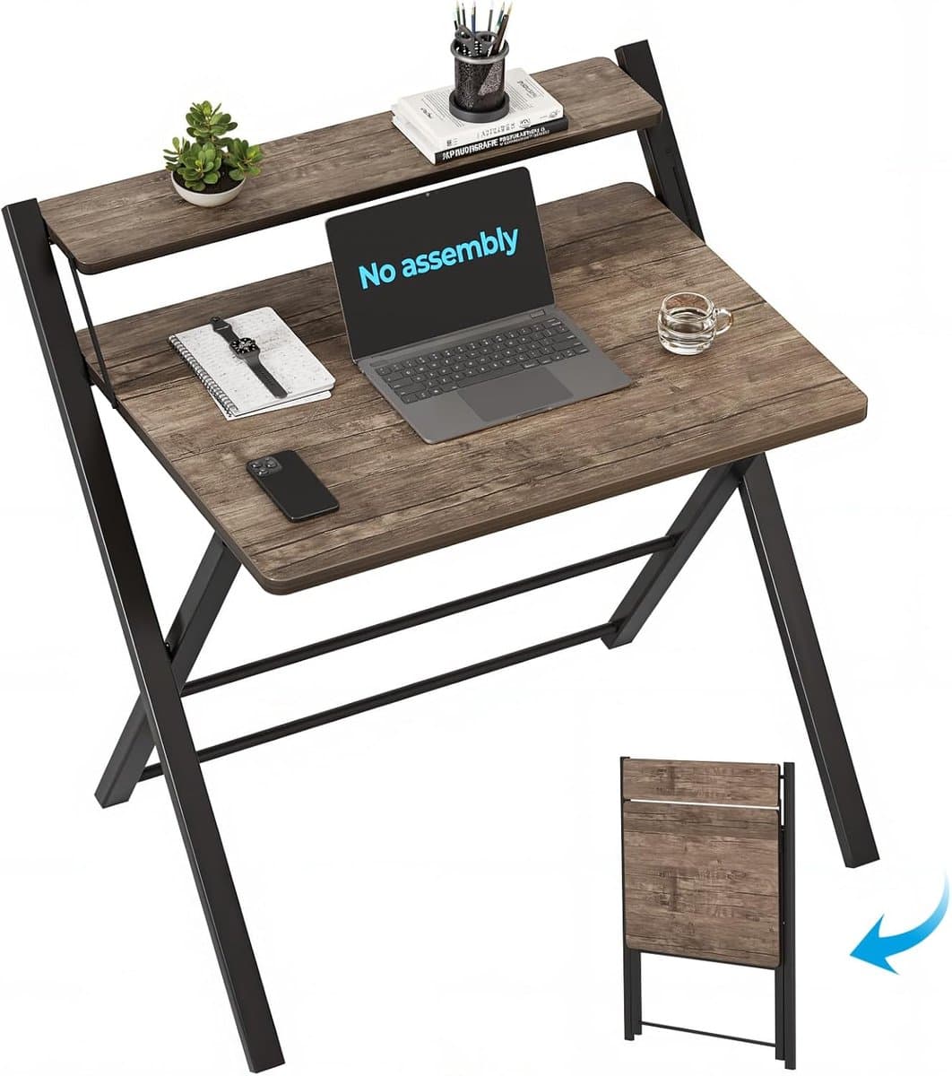 Kleine Opvouwbare Tafel 77cm met 2 Niveaus voor Laptop en Werkplek