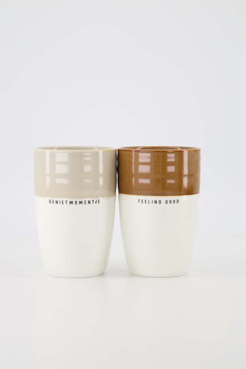 Zusss Cadeauset Mok L Feeling Good En Mok L Genietmomentje - Verjaardag - Cadeau Keramiek Wit / Bruin