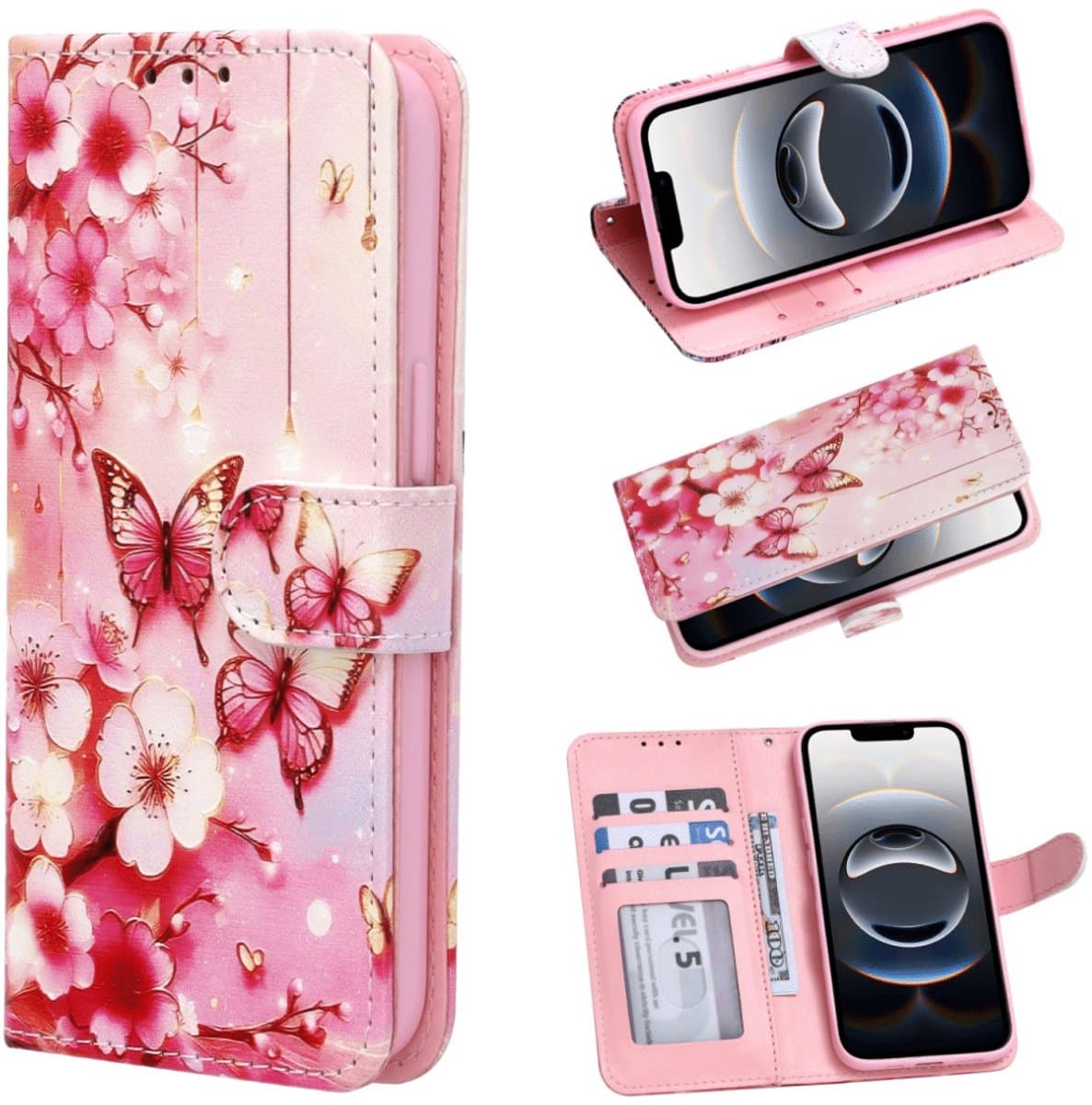 Casemania - Bookcase - iPhone 17 Pro - Bloemen vlinder Rood
