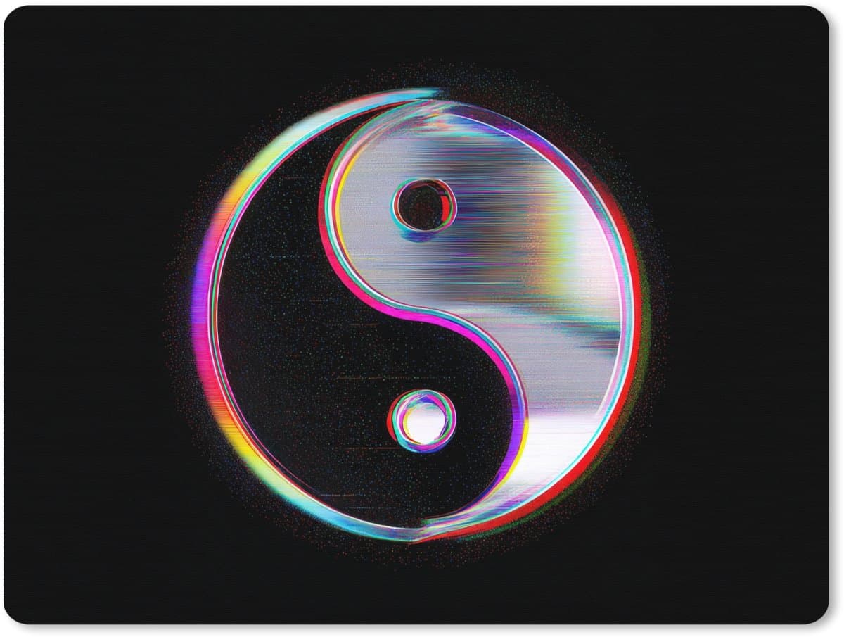 Muismat XXL 80x60 cm - Bureau onderlegger - Bureau mat Yin-Yang - Cirkel - Regenboog - Bureaumat - Gaming mousepad xl - Bureaulegger groot - Computer deskmat