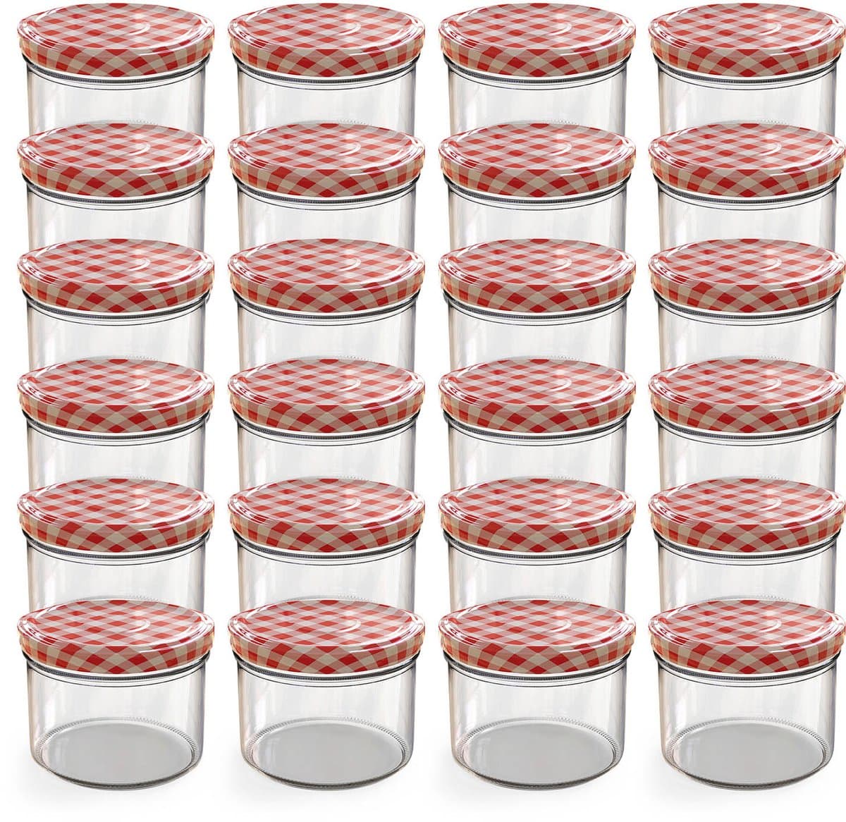 Oputec 24x 230ml inmaakpotten / voorraadpotten TO Ø 82 mm – glazen jampotten – metalen schroefdeksel rood-wit geruit – conservenpotten